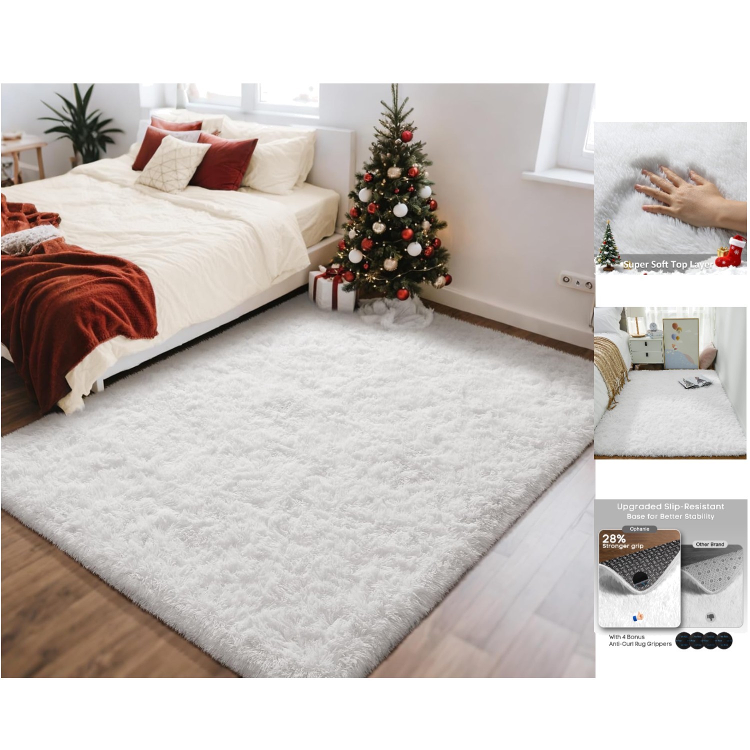 Soft White 4’x6′ Shag Rug – Perfect Non-Slip Carpet for Bedroom & Playroom