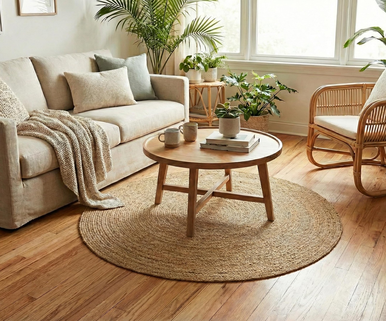 Jute Braided Round Rug, Natural, 4 ft