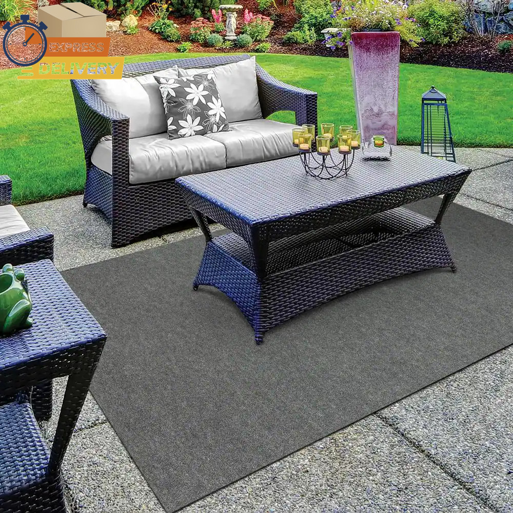 Unbound Smoke Gray Ribbed 6 Ft. X 8 Ft. Indoor/Outdoor Area Rug 👌