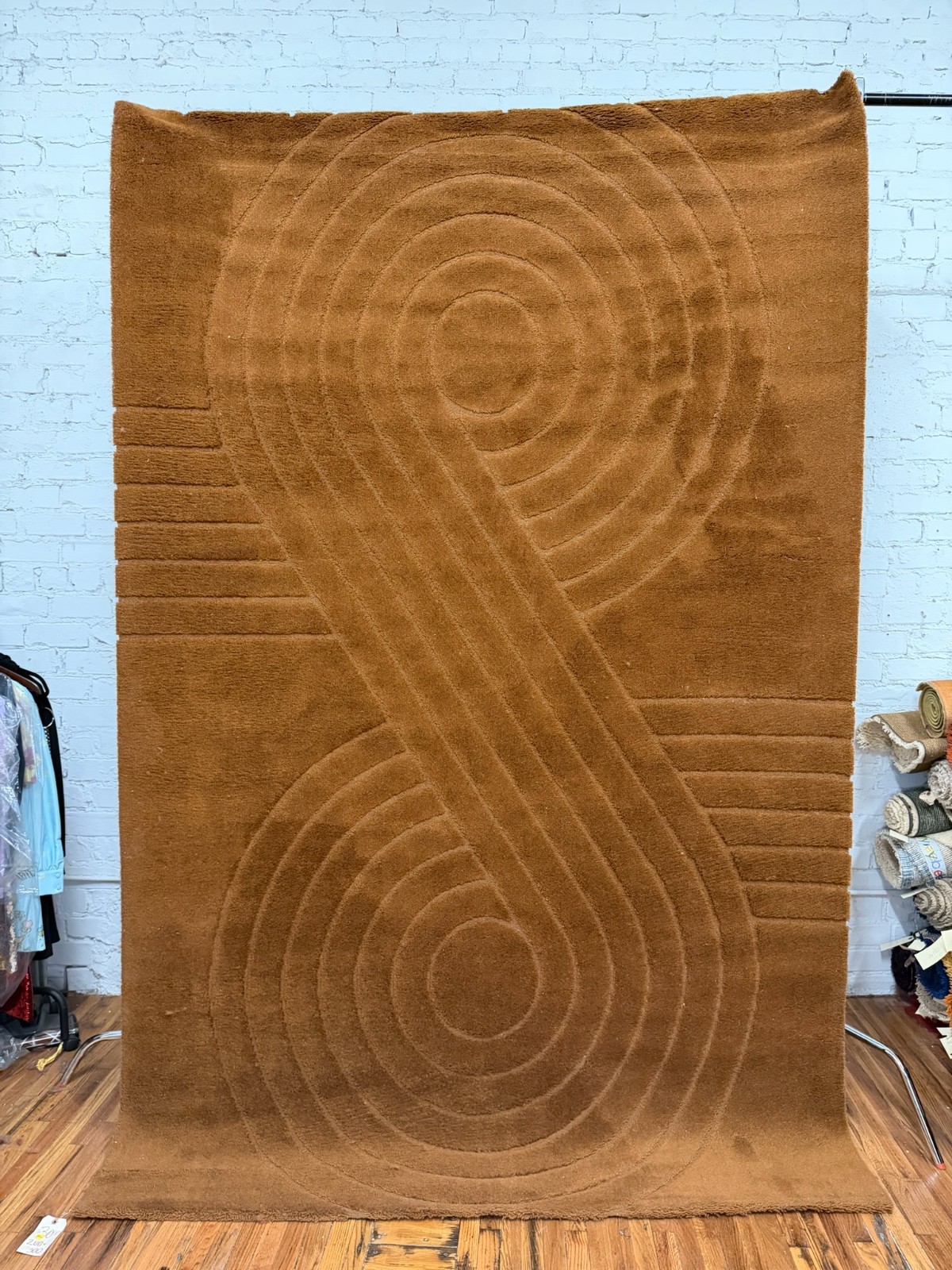 Hojer Eksport Wilton Brown Two Swirls INFINITY UNUSED Rya Rug Modern Mid Century