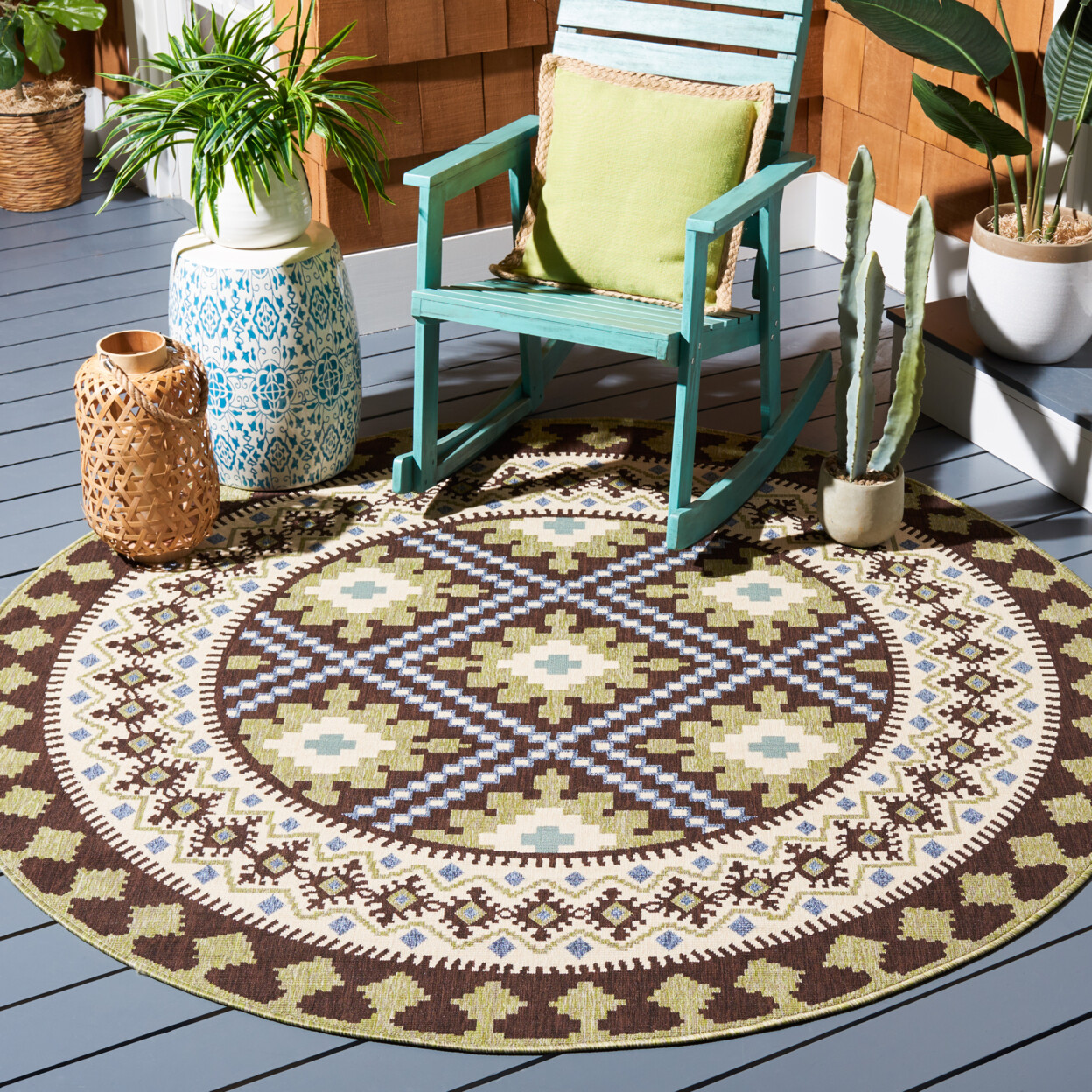 SAFAVIEH Outdoor VER099-0624 Veranda Chocolate / Green Rug