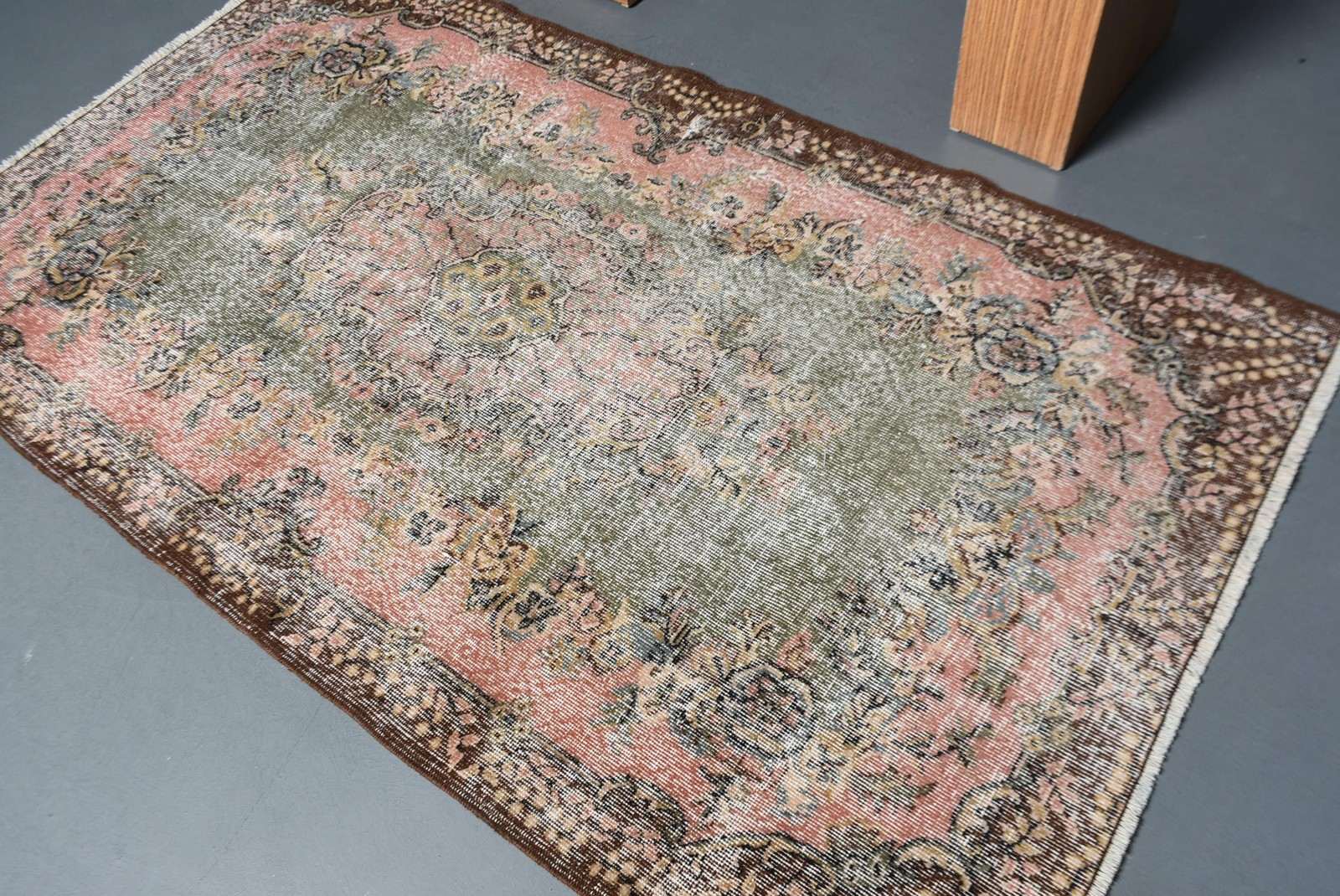 Vintage Rug, Area 3,9×6,9 ft Turkish Rug, Brown Camouflage Wool Rug