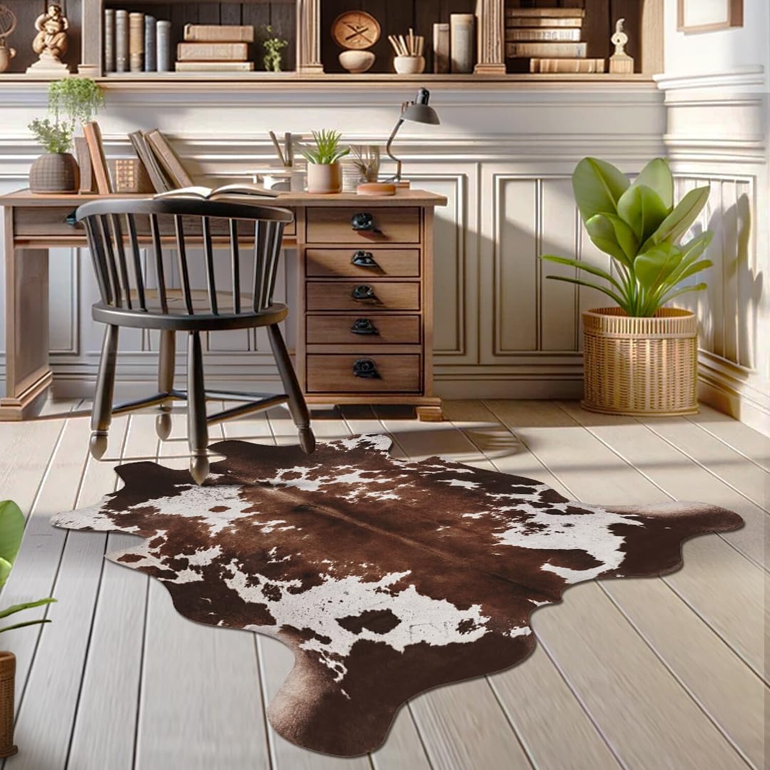 Faux Cowhide Cow Print Rug: 4.6 x 5.2 Feet Cow Hide Animal Print Area Carpet …