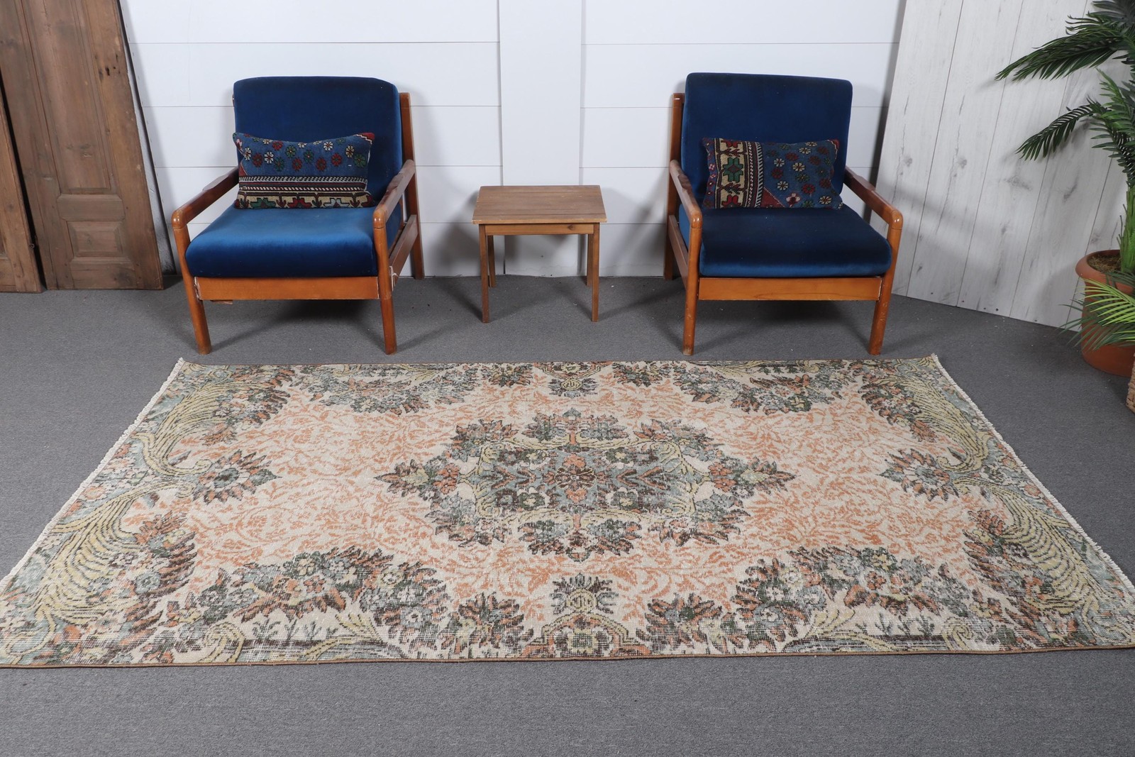 4,5×8,2 ft Rug, Turkish Vintage Rug, Orange Rug Wool Rug