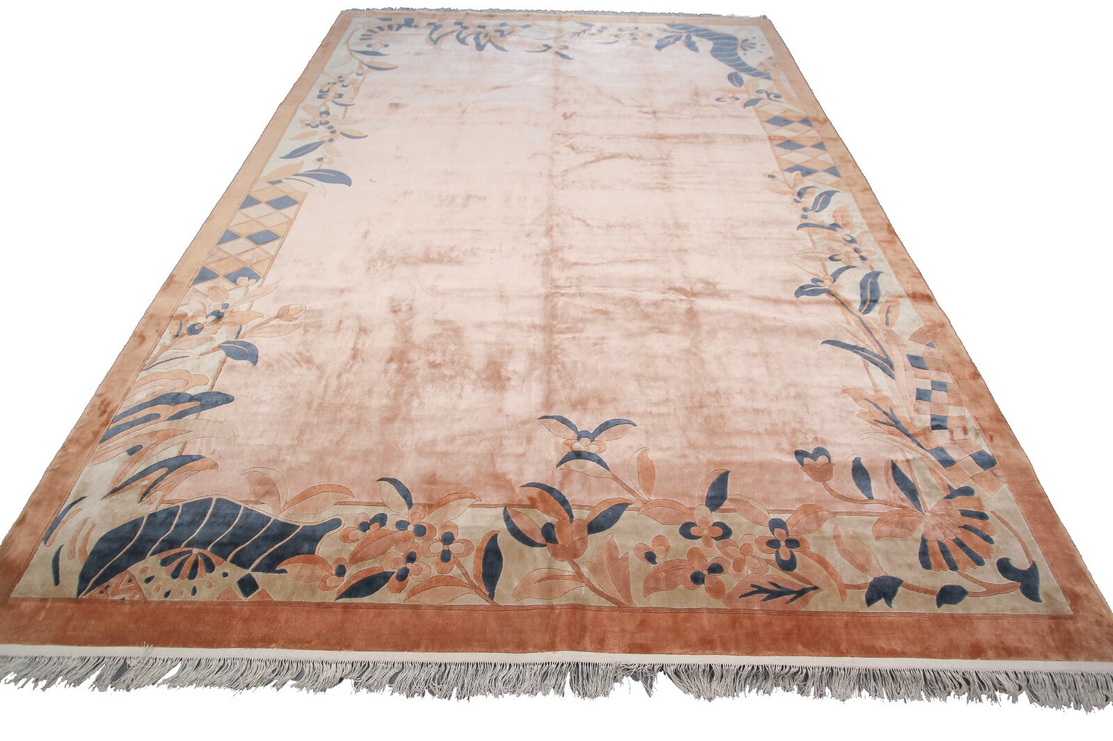 Rare Vintage Art Deco Rug Silk Chinese Rug Art Nouveau Handmade Rug Pink 8×11