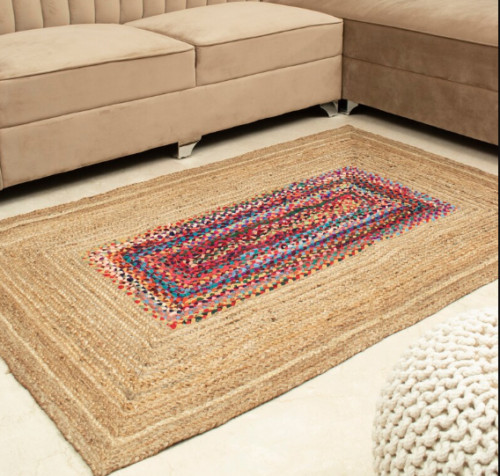 Square Rug Jute With Cotton Natural Floors Handmade Natural Feet Area Carpet Rug