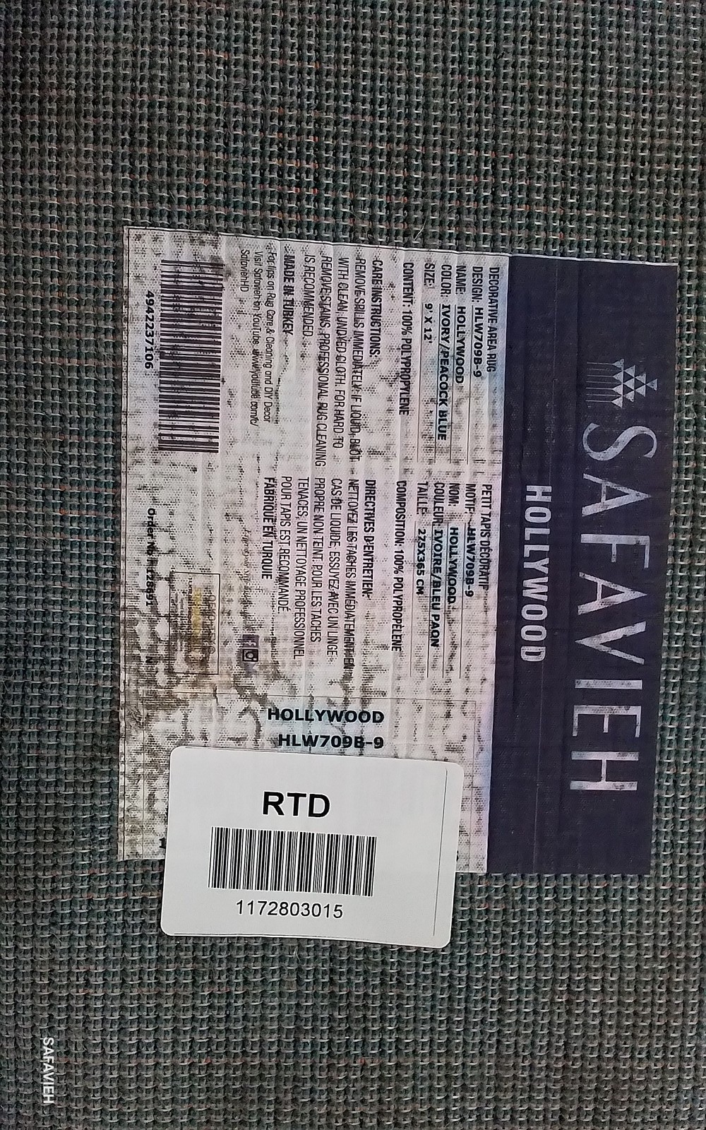 IVORY / PEABLUE 9′-0″ x 12′-0″ Back Stain Rug Reduced Price 1172803015 HLW709B-9