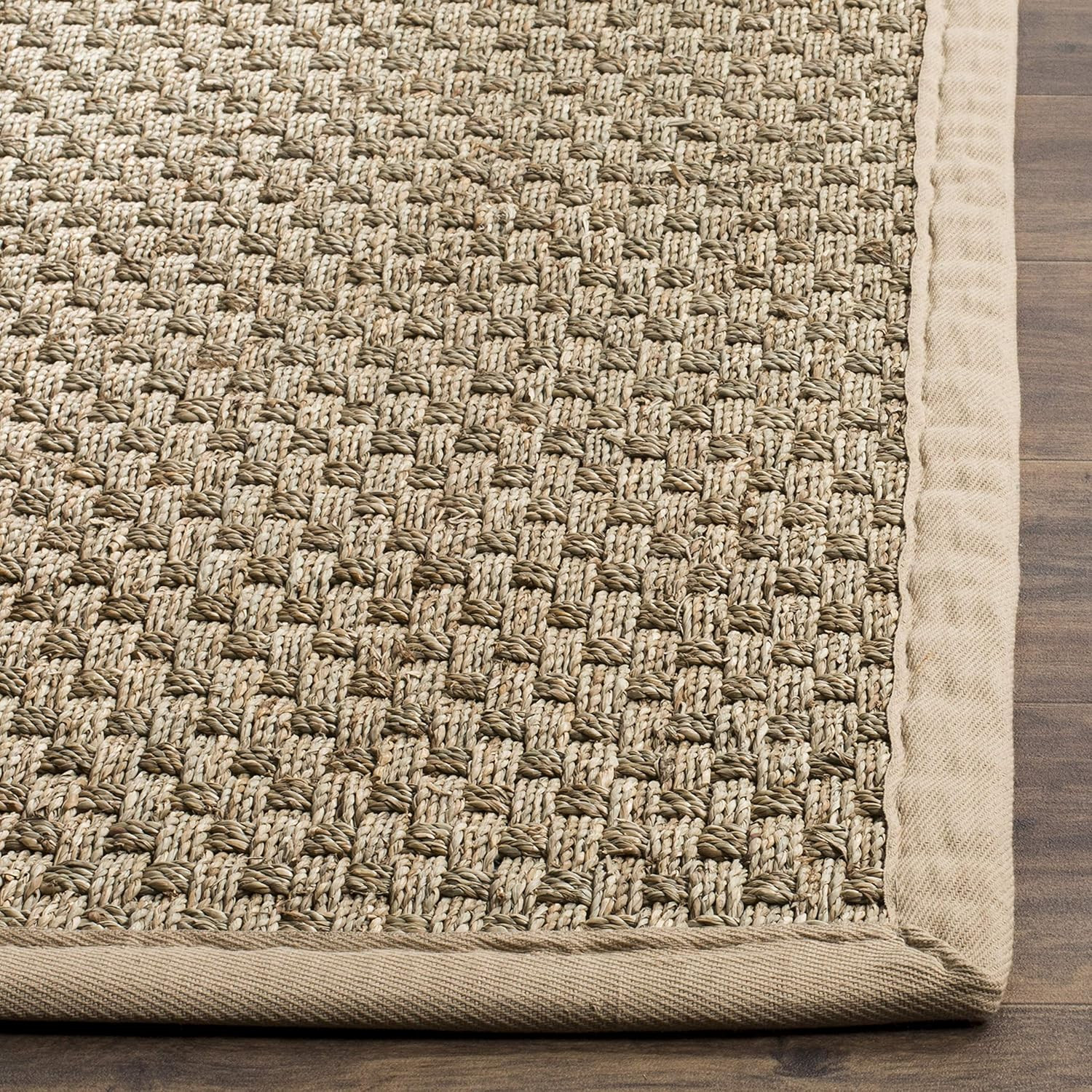 Natural Fiber Area Rug 4×6 – Beige Seagrass Basketweave with Border