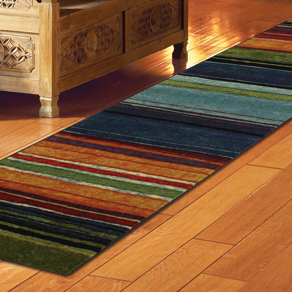 2 x 8 ft. Rug Runner Multi Color Rainbow Design Stain Fade Resistant Floor Mat