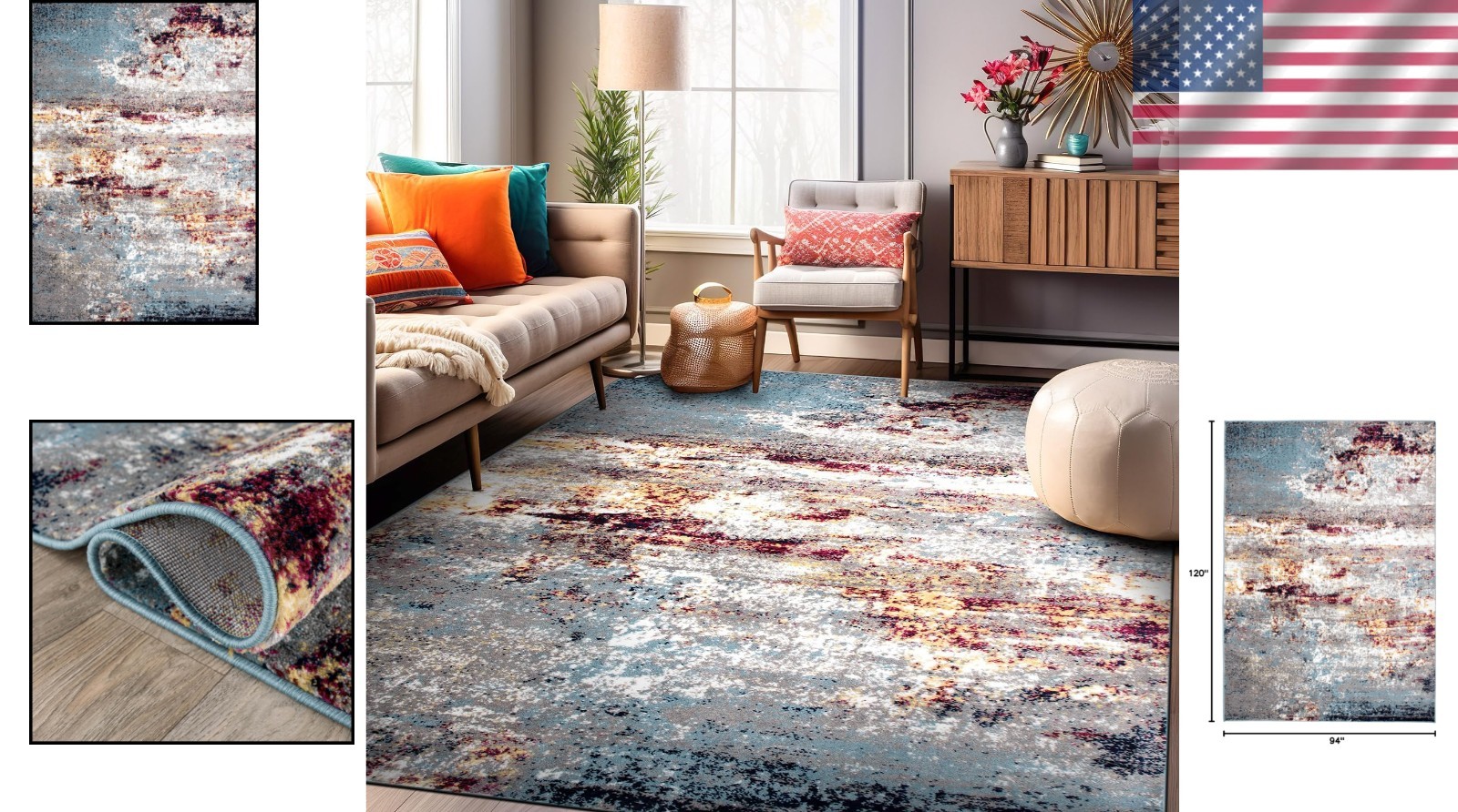 Modern Distressed Abstract Area Rug 7’10” x 10′