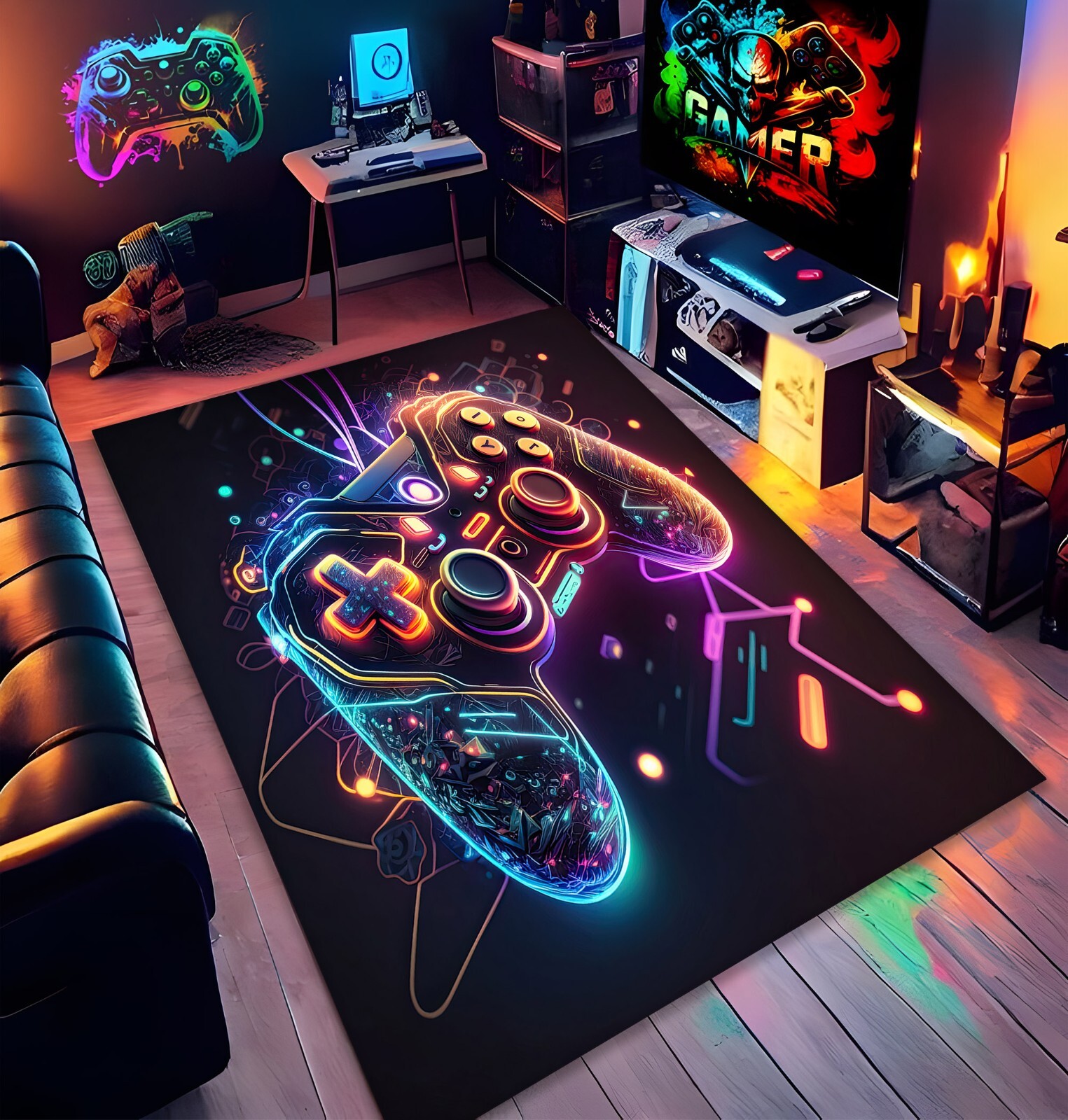 Gamer Rug, Game Room Rug, Gaming Rug, Joysticks Rug, Populer Rug, Gift for Gamer