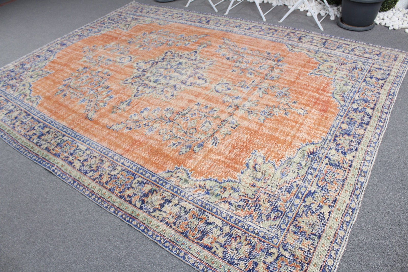 7,4×10,2 ft Vintage Rug, Oversize Turkish Rug, Orange Oriental Rug