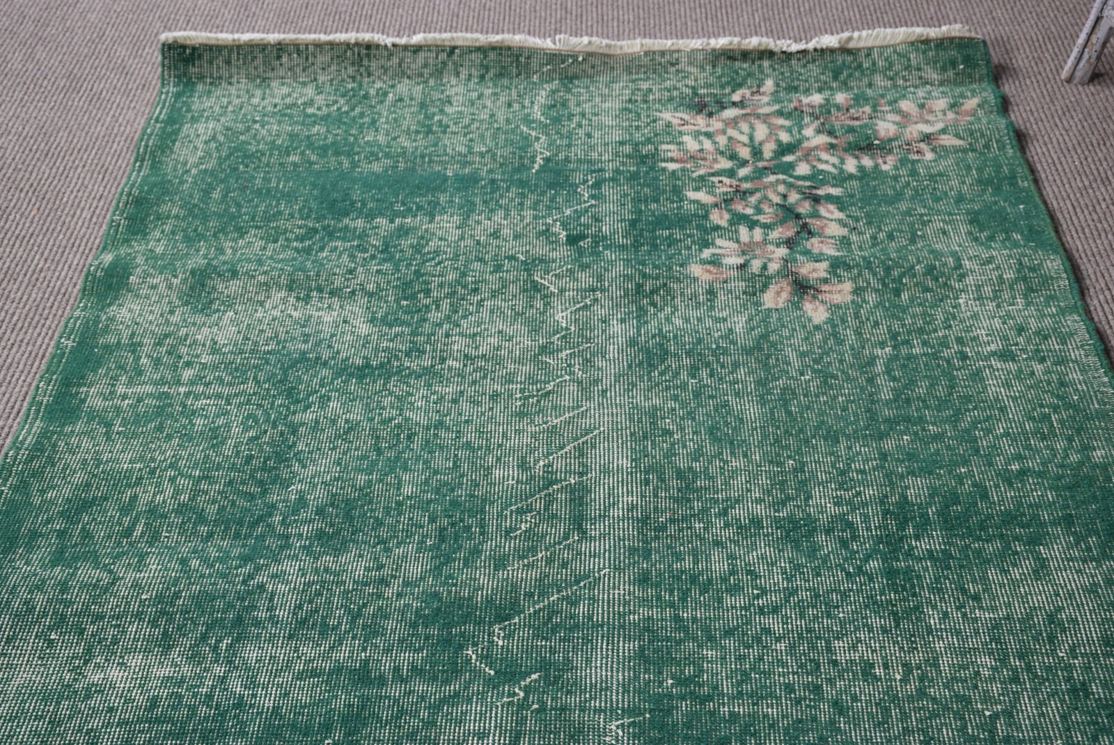 Turkish Rug 3,8×6,6 ft (116×201 cm), Green Solid Vintage Rug