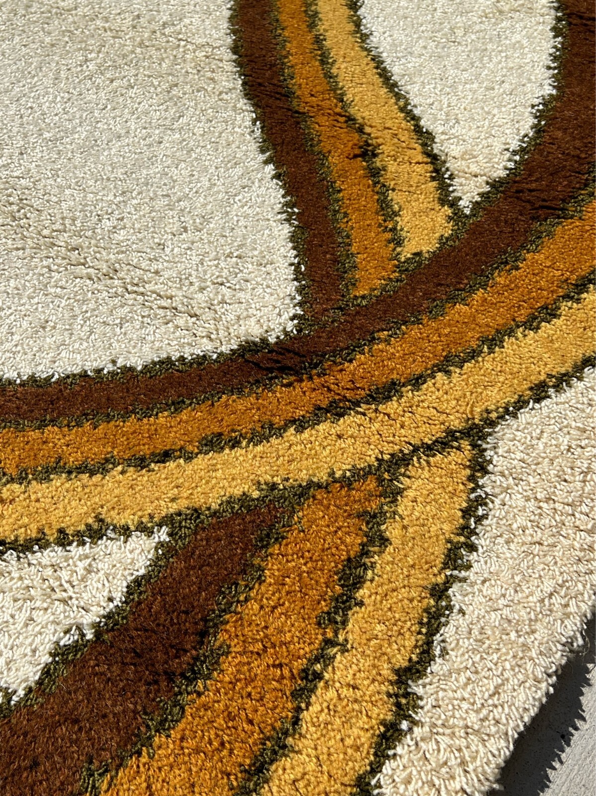 70’s HOJER EKSPORT WILTON Knot Brown Yellow UNUSED Rya Rug Danish Mid Century