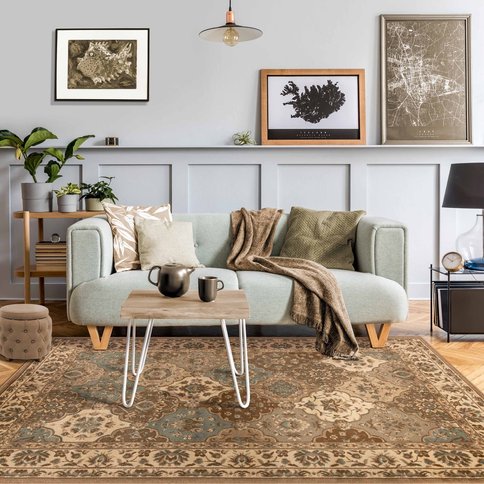 Palmyra Traditional Ornamental Carpet Stain Resistant Indoor Area Rug or Runner