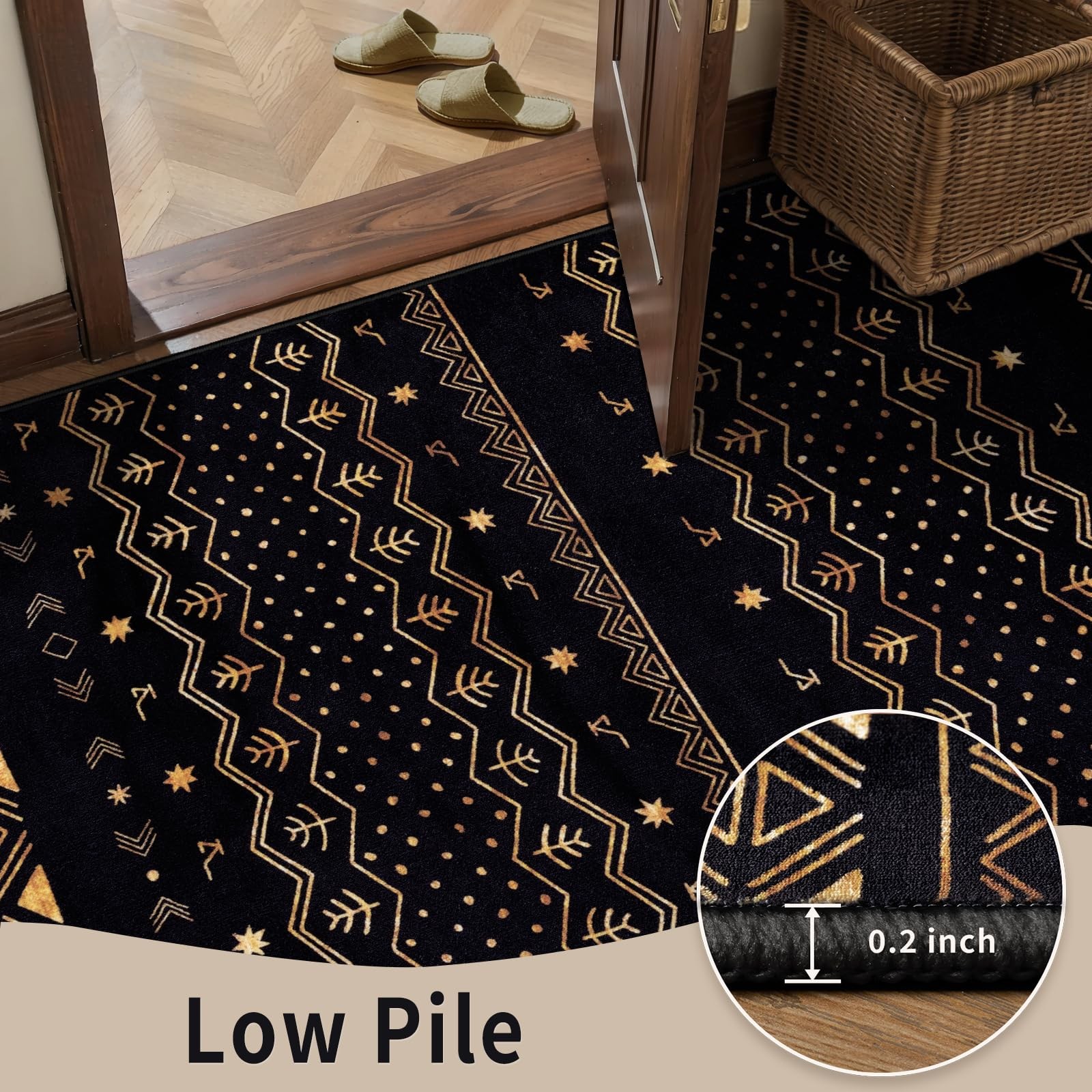 Serissa 5X7 Area Rugs For Living Room Washable Non-Slip Black And Gold Boho Rug