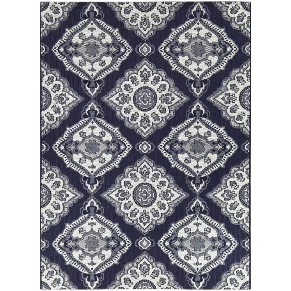 Oak Hill Navy Doormat 2 Ft. X 3 Ft. Medallion Indoor/Outdoor Area Rug