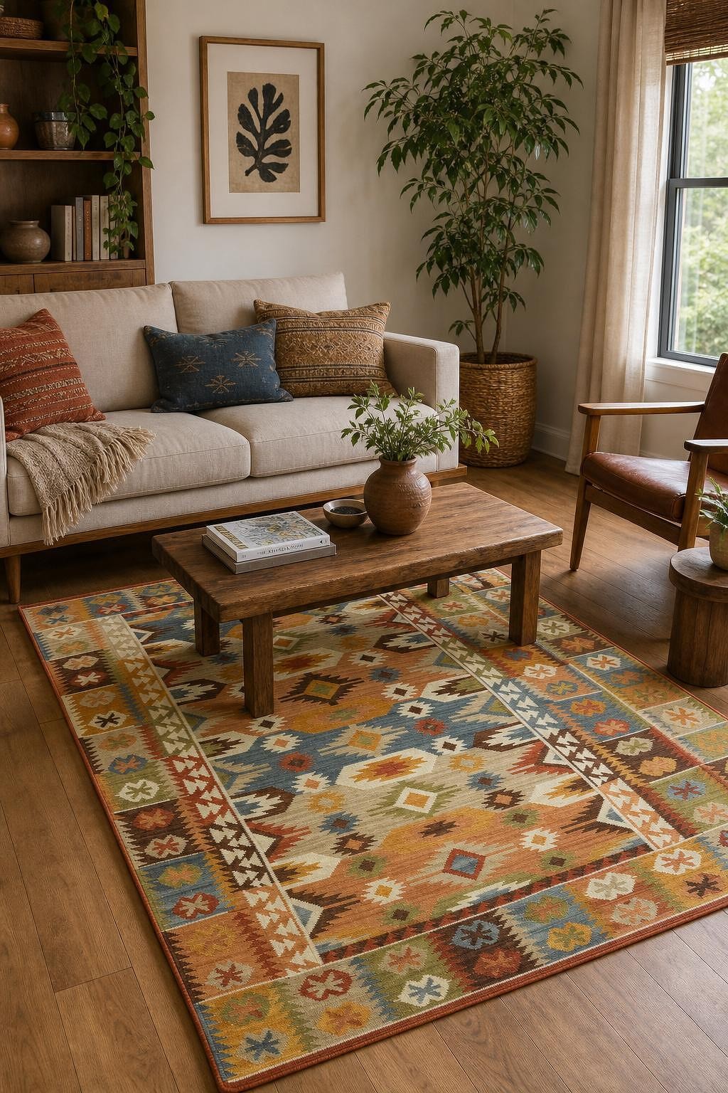 Earthy Hues Meet Traditional Motifs in 5×8 Modern Tribal Rug