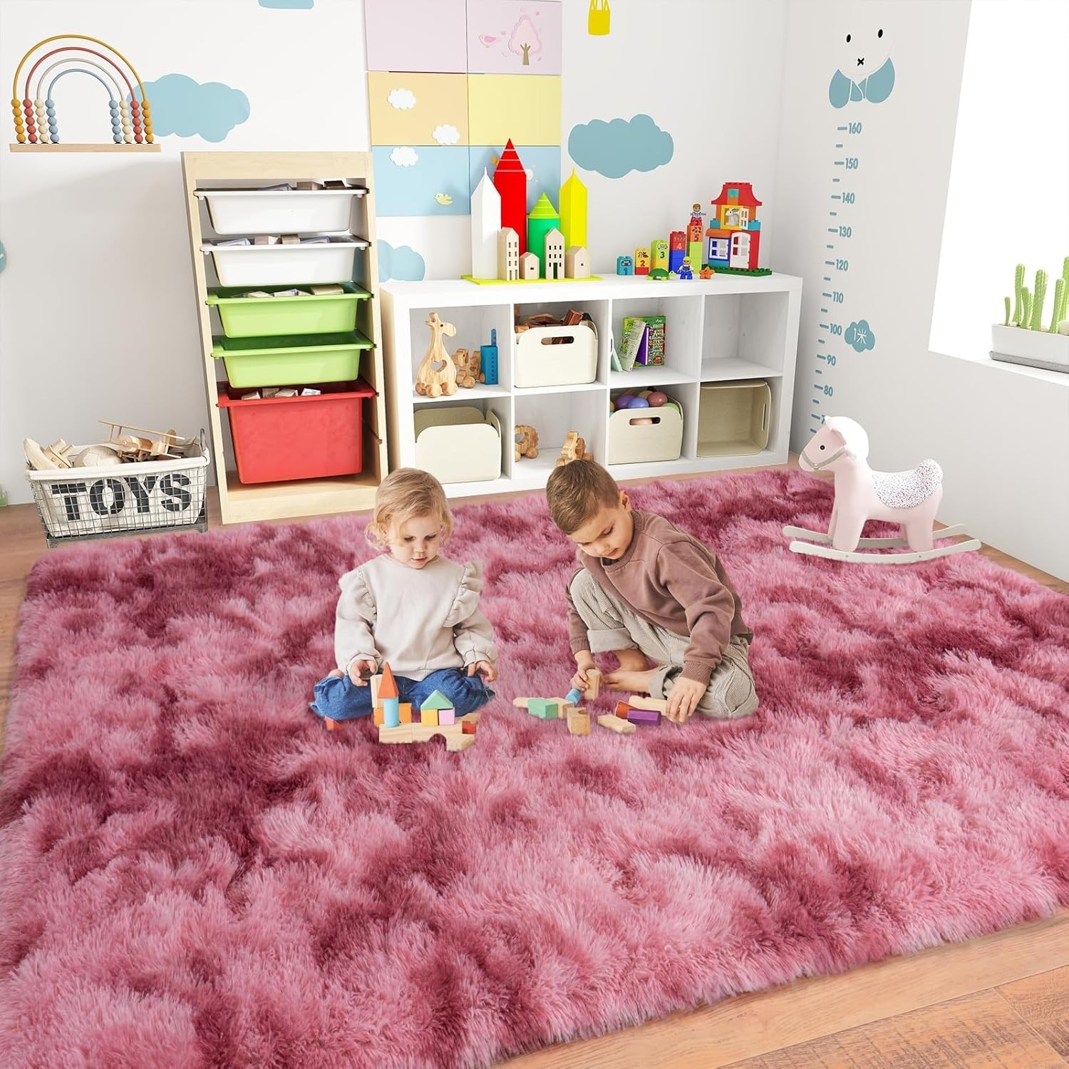 Fluffy Area Rugs Large Tie-dye Pink Red Carpet Mat for Living Room Bedroom Floor