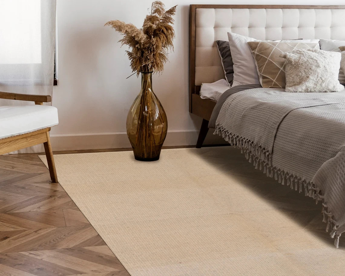 Handmade Beige Wool Kilim Rug 2.7×4.8 ft Indian Dhurrie Flatweave Rug