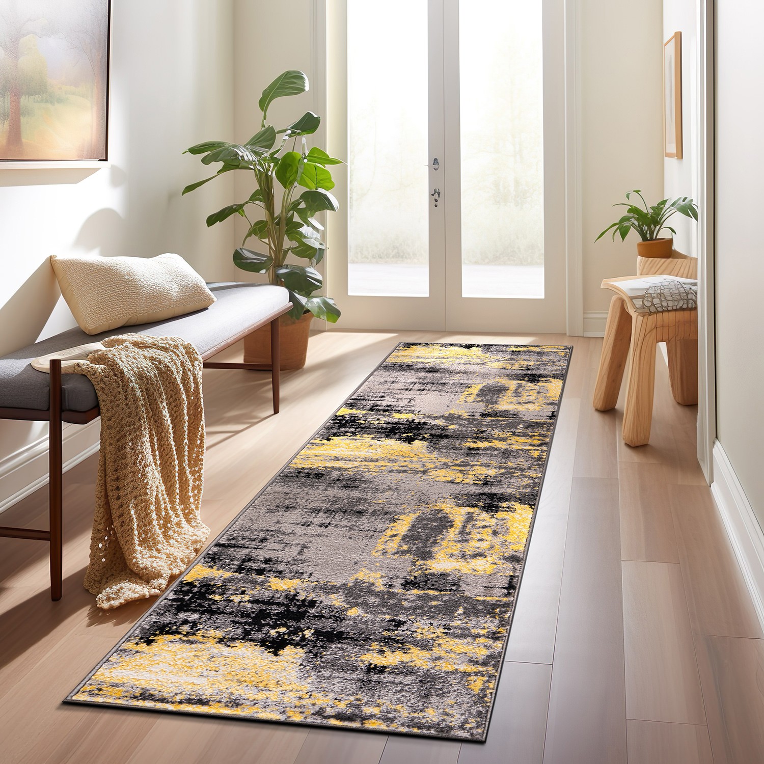 Rugshop Rugs Runners Modern Abstract Design Yellow Rug Kitchen Carpet Runner 2×7