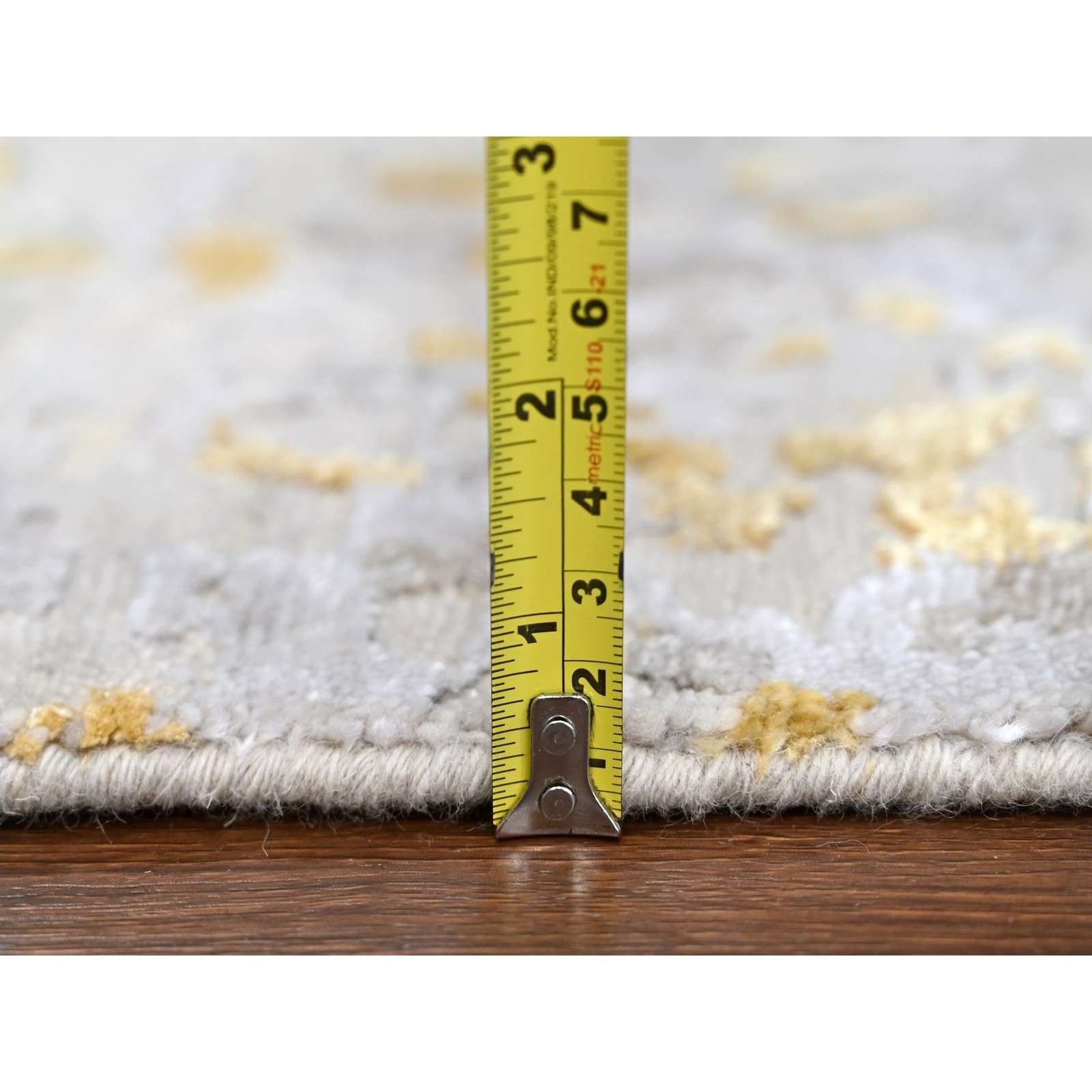 12’x14’9″ Beige Abstract Design Wool and Silk Hand Knotted Oversized Rug R10208