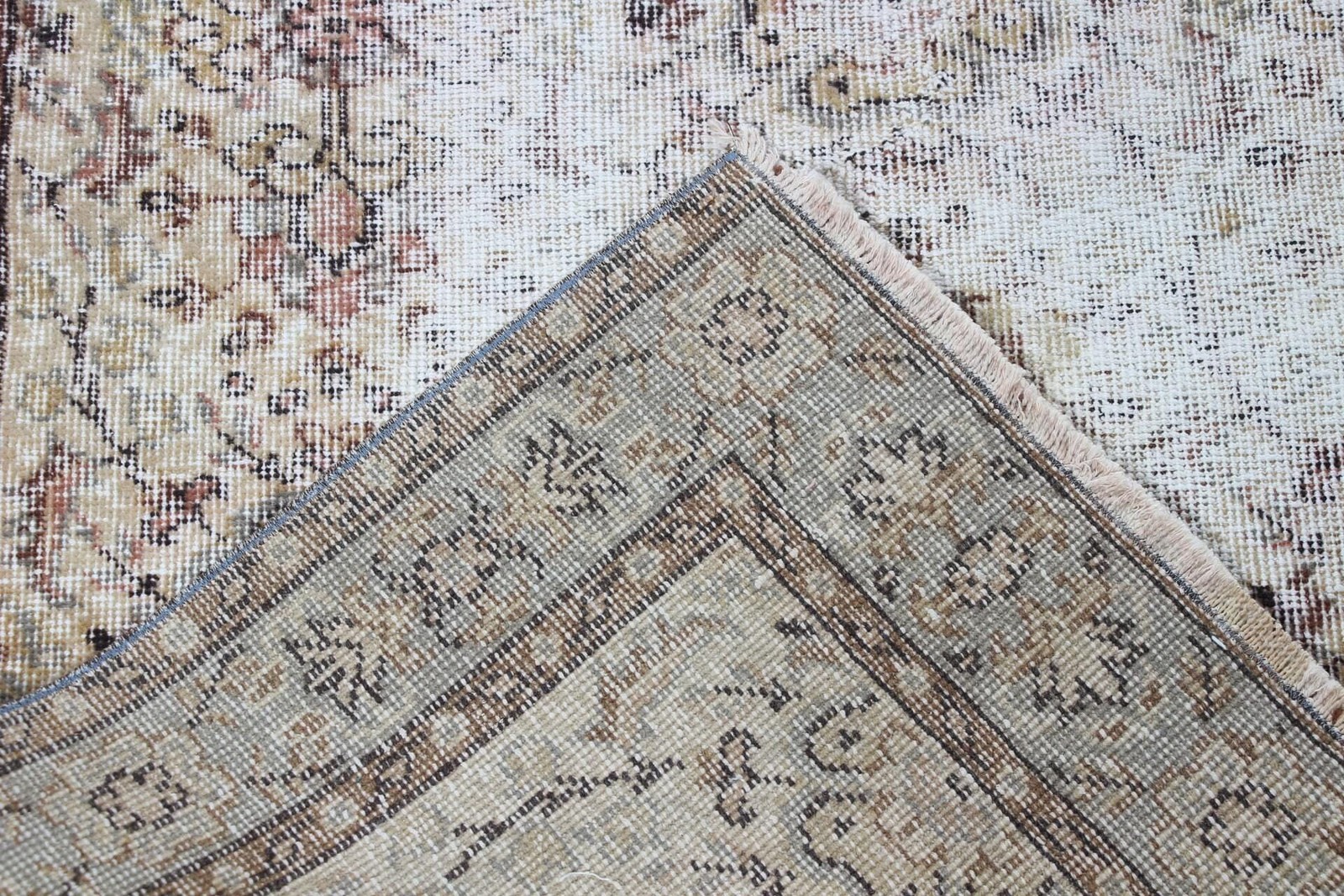 3,8×6,7 ft Vintage Rug, Area Turkish Rug, White Floral Rug