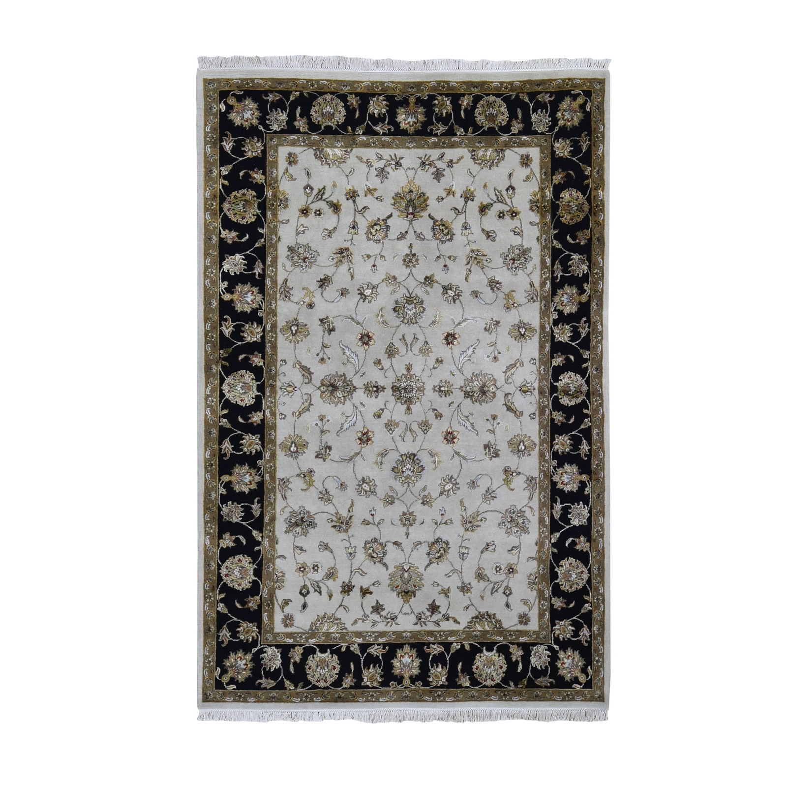 6′ x 9’3″ Round Black Hand Knotted Half Wool & Half Silk Rajasthan Rug R59016