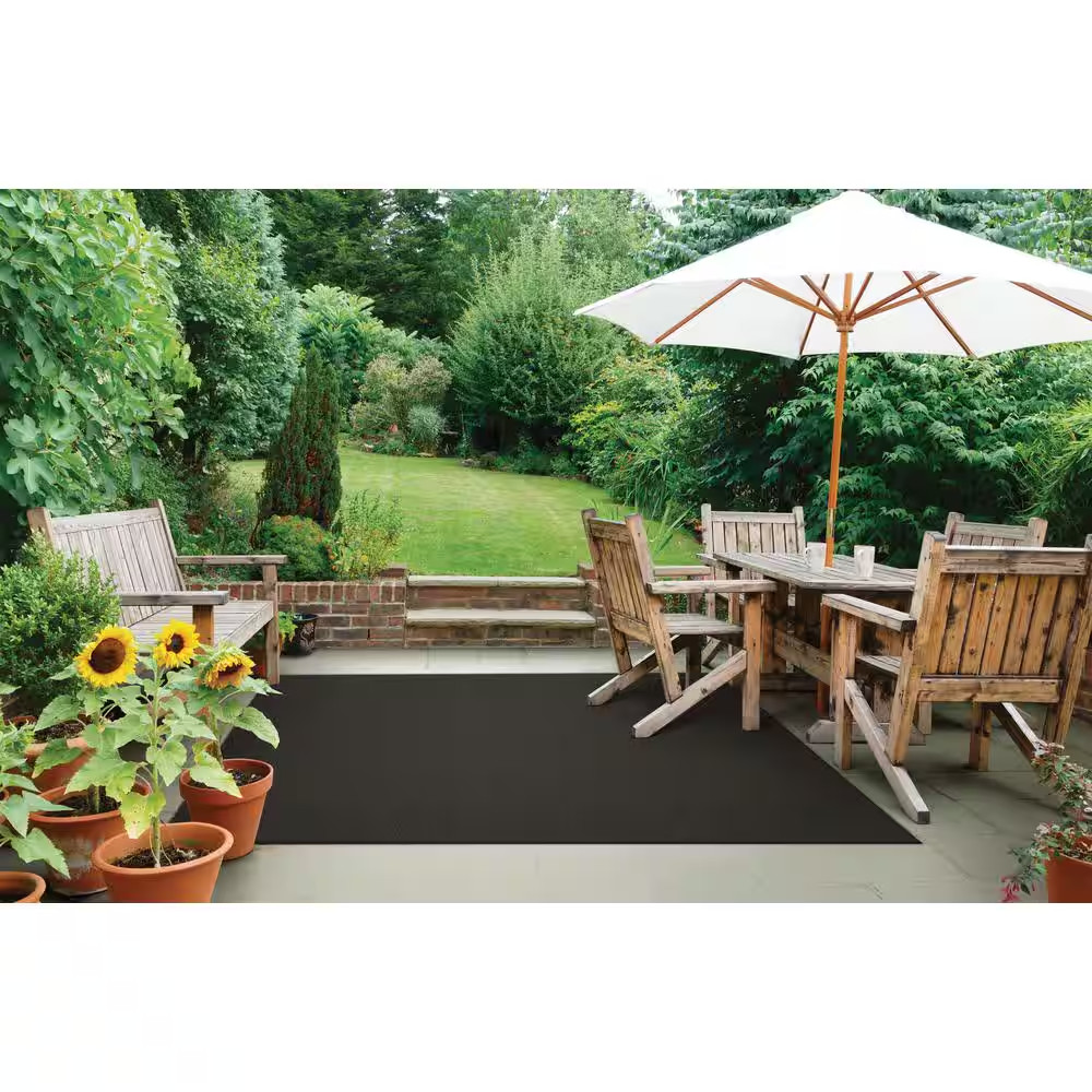 Wide Wale Gray Indoor/Outdoor Rug 6×8 Heavy Weave All-Weather Design