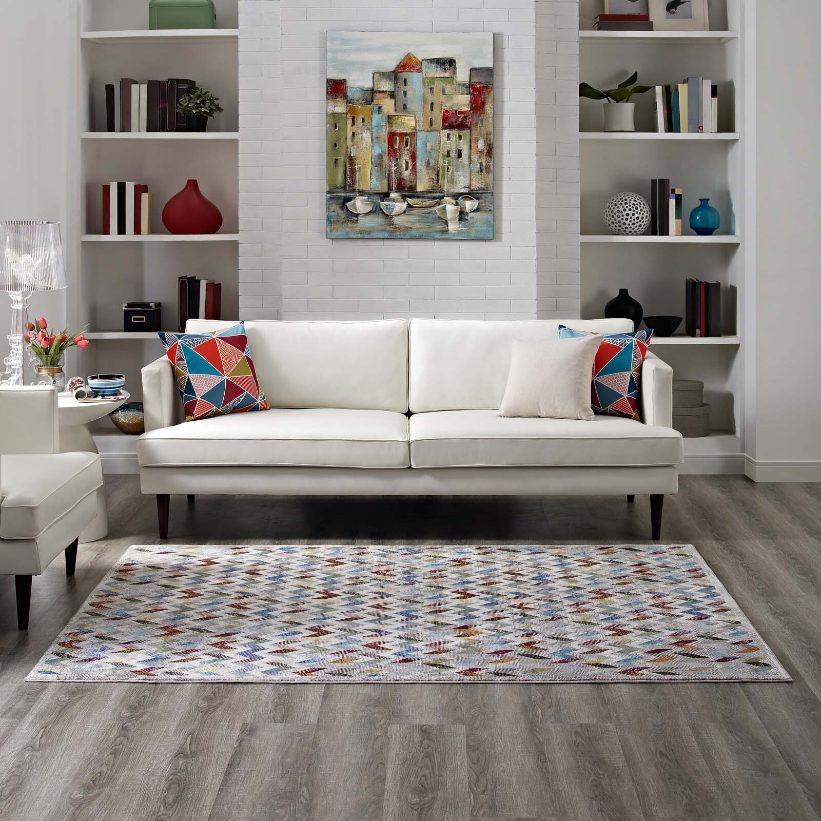 Contemporary Modern Chevron Mosaic Abstract 5×8 Area Rug in Multicolored