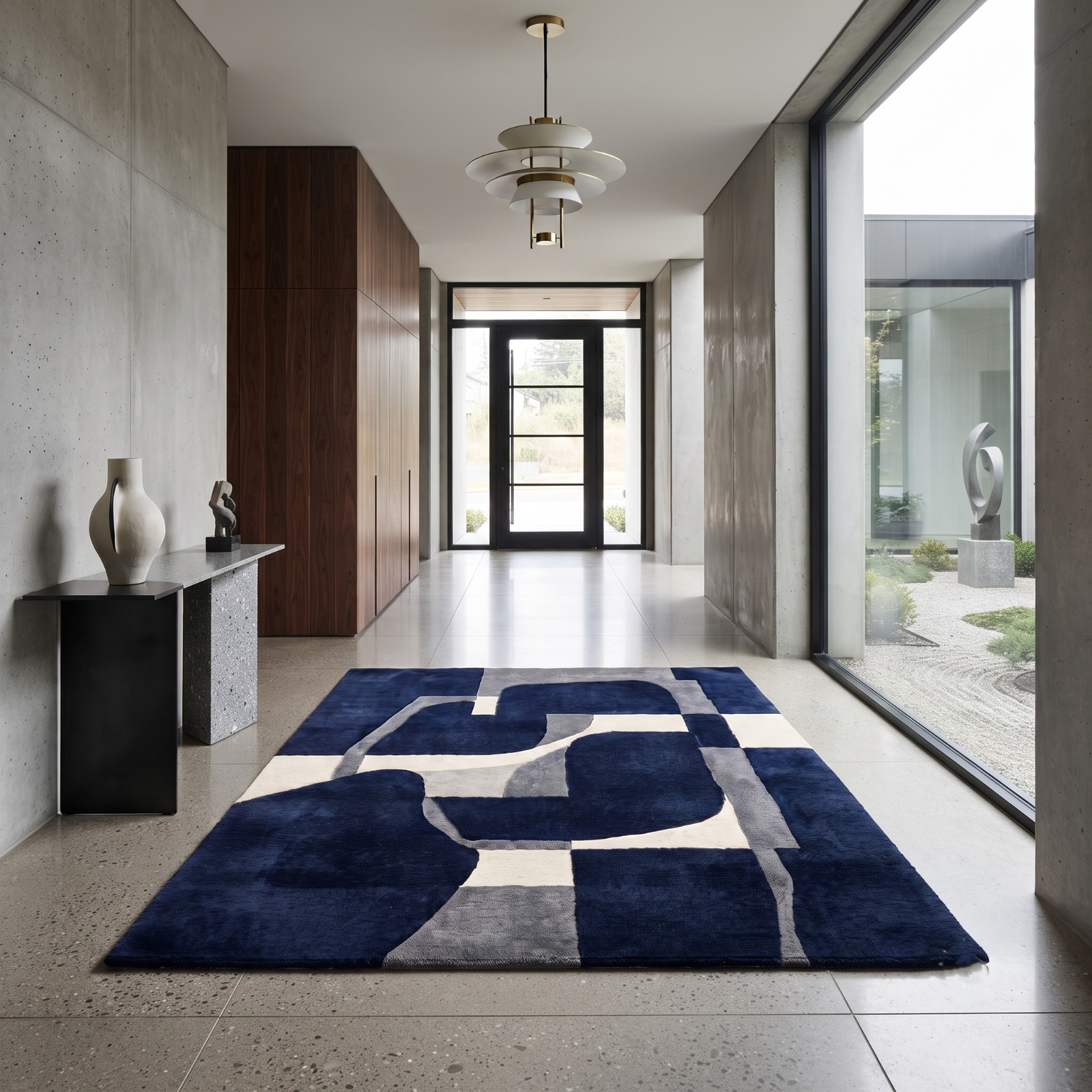 Hand Tufted Wool Rug Color Block Stripe Blue Cream Living Room Custom 8×10