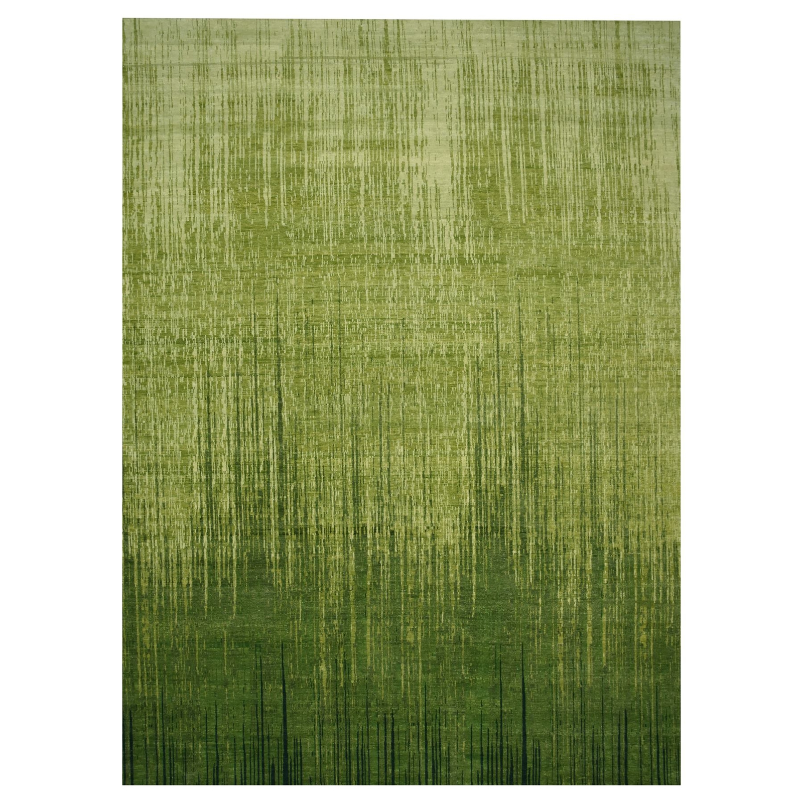 12’2″x15′ Green Vertical Ombre Design Hand Knotted All Wool Oversized Rug R75541