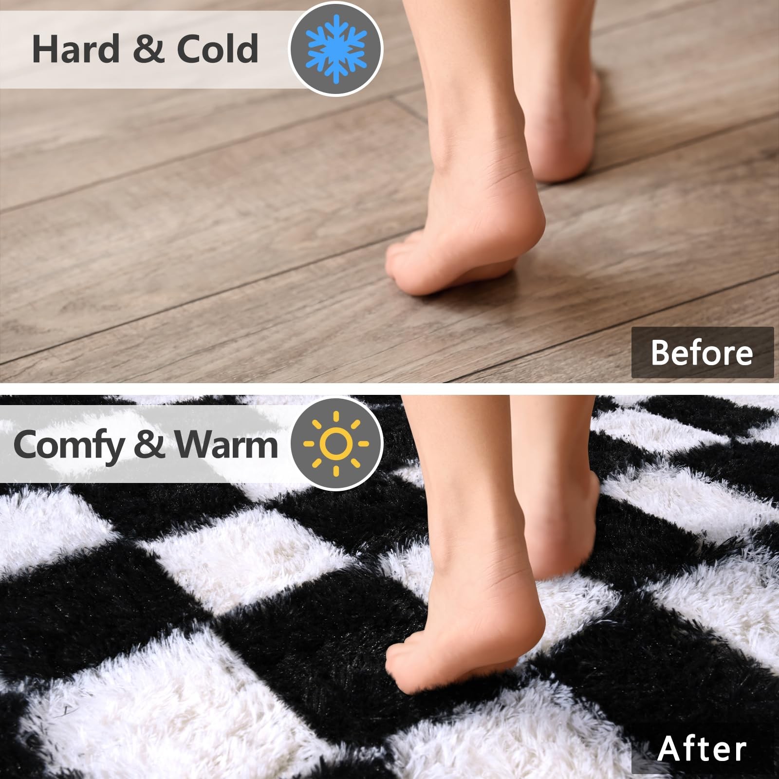 Rugs for Bedroom Living Room, 4×6 ft Black and White Checkered Area Rug, Fluf…