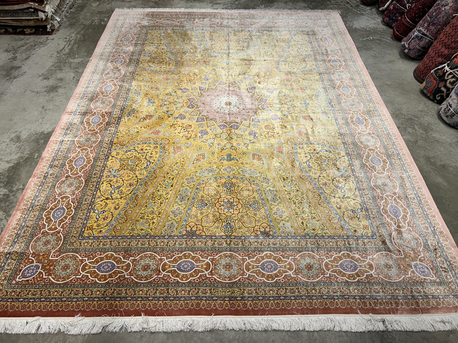 9’8″x12’11” Exquisite Signed Hand-Knotted 100% Silk Qume Rug