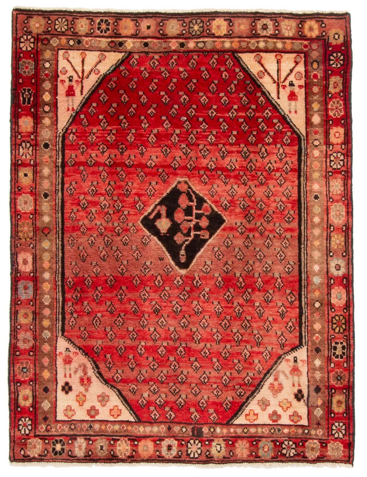 Vintage 3’5″ x 4’6″ Traditional Hand Knotted Vegetable Dye Wool Area Rug
