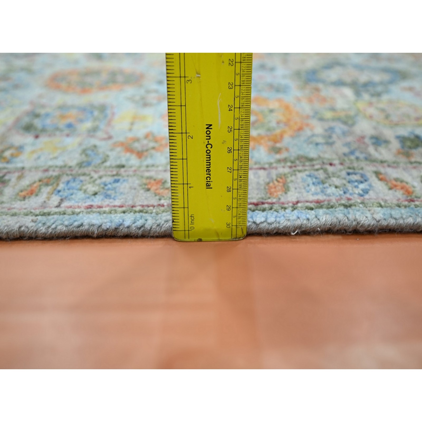 2’x3′ Light Blue Sultanabad Reimagined Hand Knotted Wool Zero Pile Mat Rug 75822