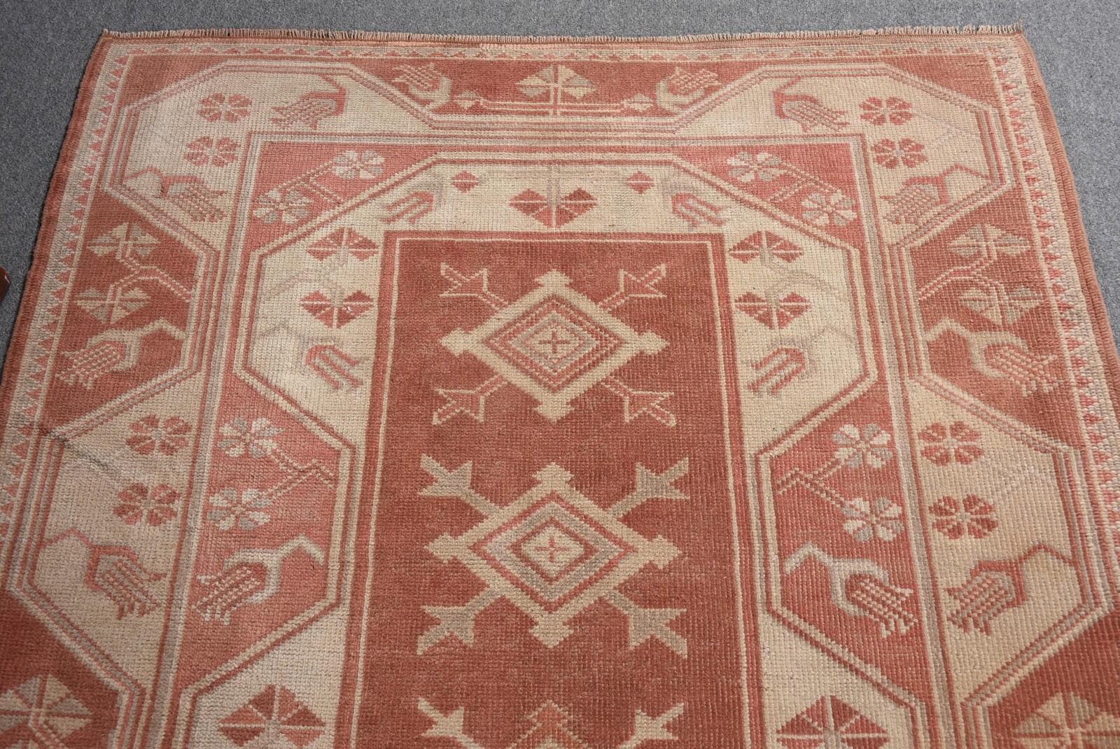 Turkish Vintage Rug, 3,9×6,2 ft Rug, Red Area Floral Rug