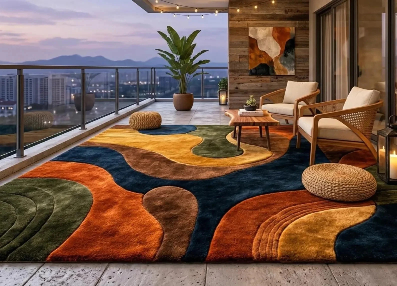 Mid Century Modern Hand-Tufted Retro Earth Tone Decor Rug Large Abstract Rug