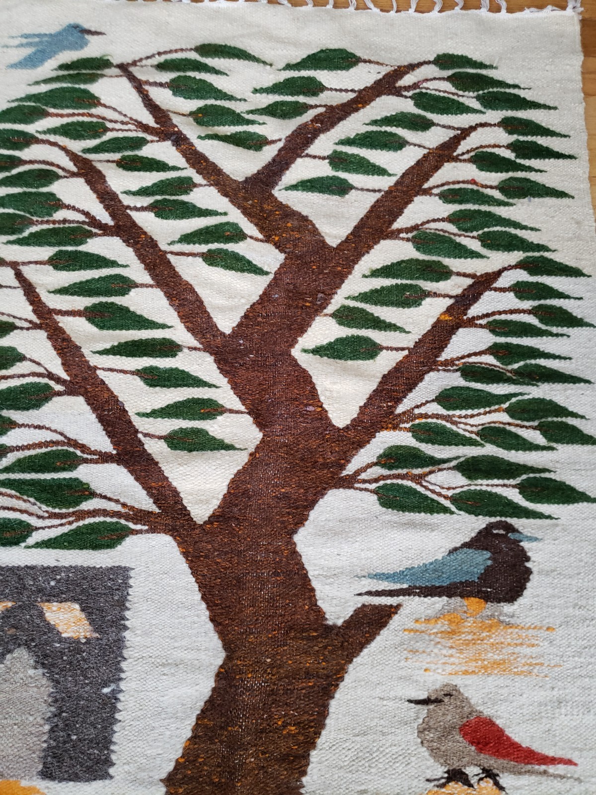 Hand Woven Kilim Rug Tapestry 48×30″ Tree of Life with Birds