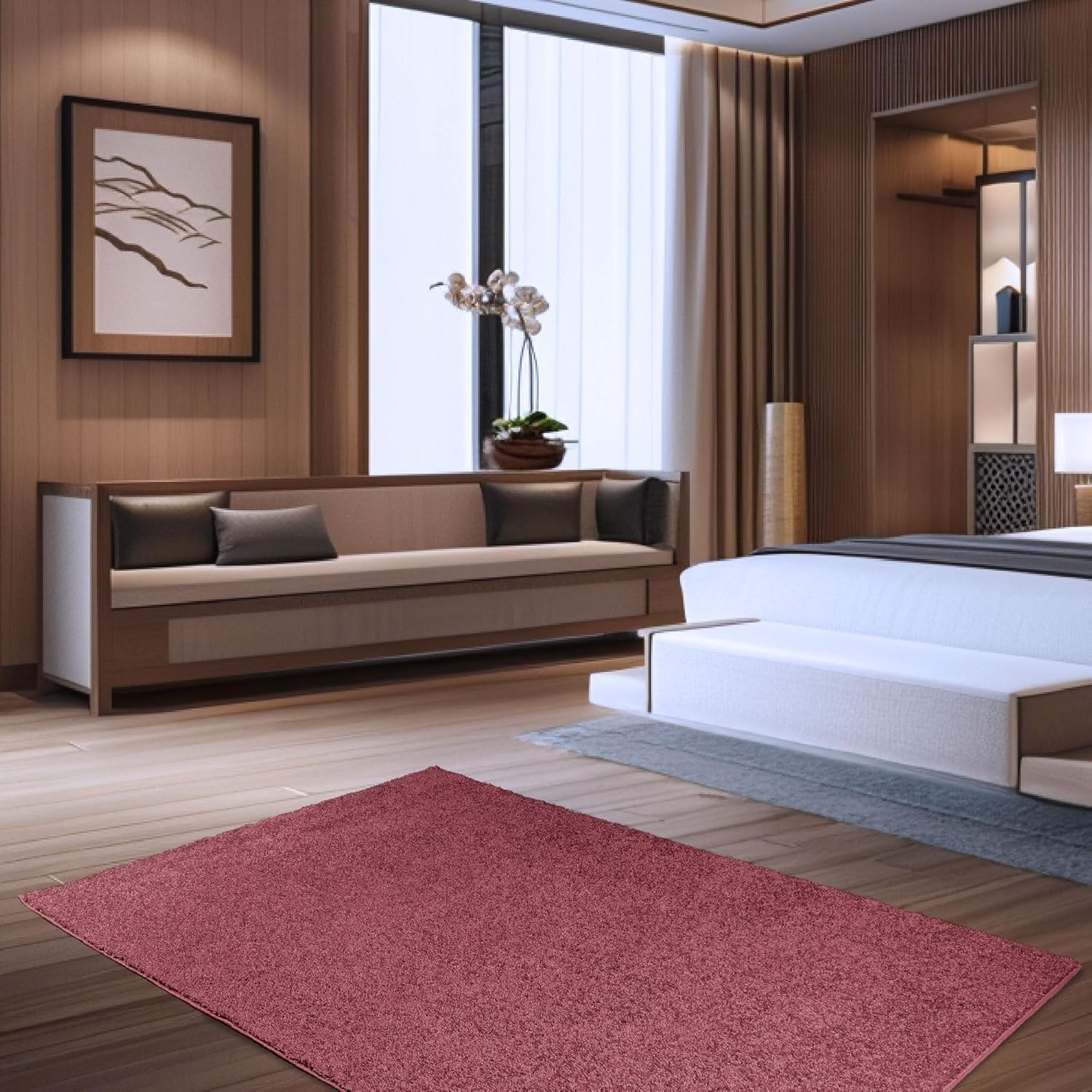 Ambiant Broadway Collection Solid Color Area Rugs Cranberry – 30 X 60 Half