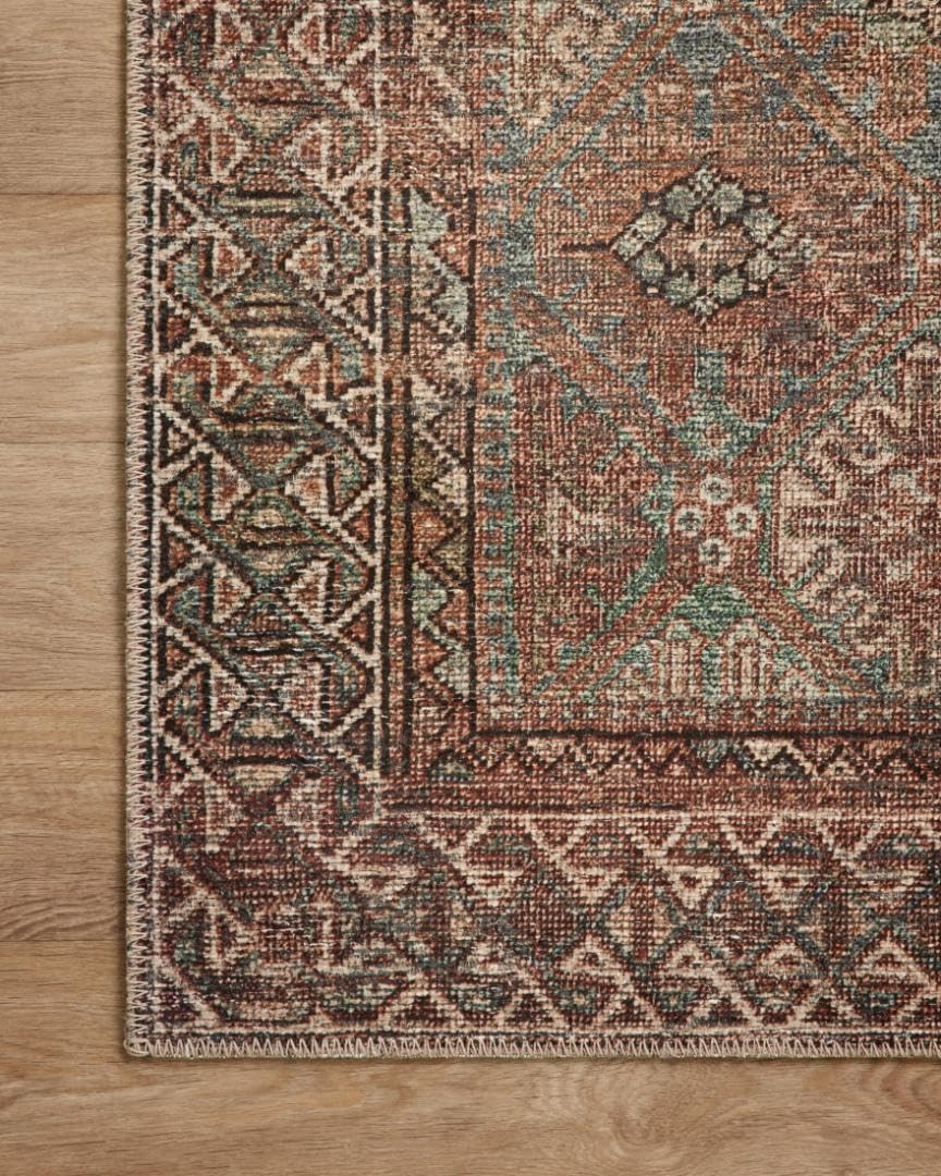 Loloi Billie Collection Aqua & Rust 6′ x 9′ Area Rug – Distressed Home Decor