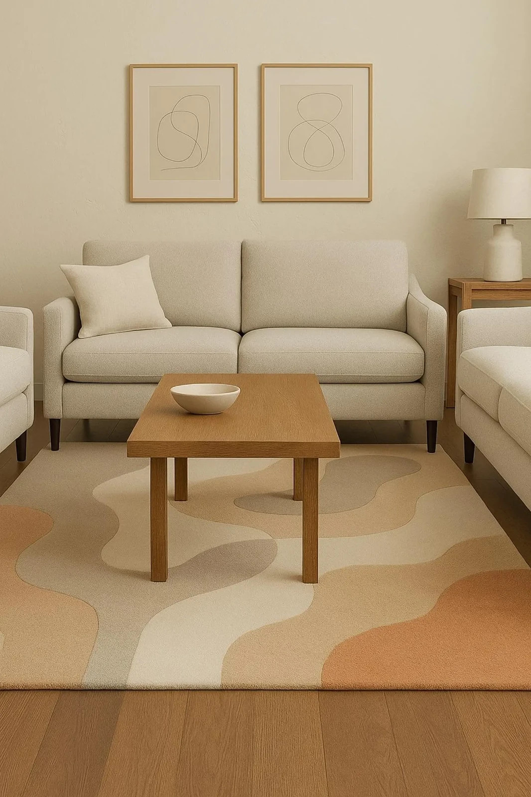 Modern Hand Tufted Abstract Rug | Neutral Beige Terracotta Carpet | Soft Wool