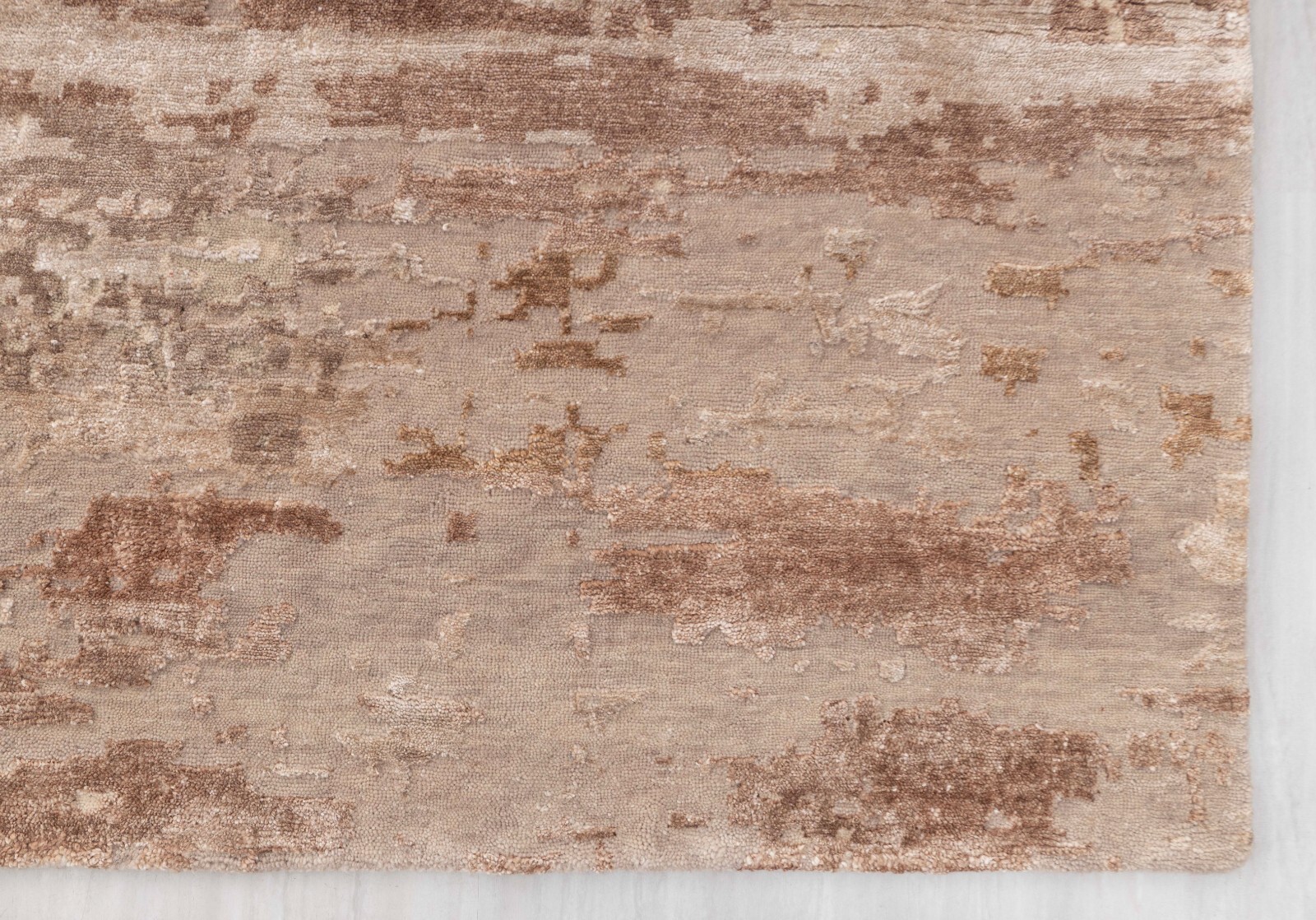9×12 Cream Grey Brown Soft Look Modern Abstract Hand Knotted Wool & Silk Rug