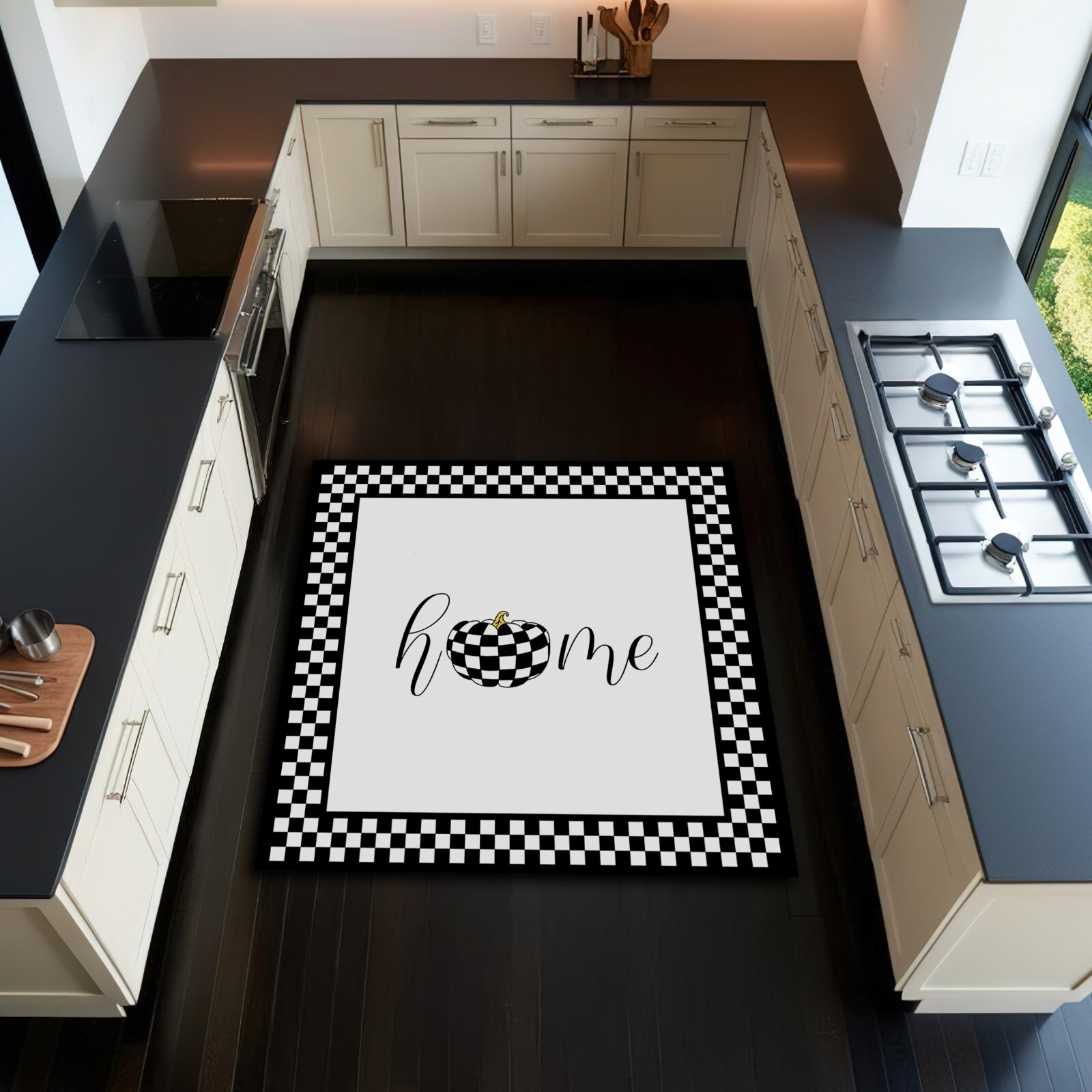 Black and White Checkered Carpet Kitchen Mat Round Rectangle Boho Mat Decor