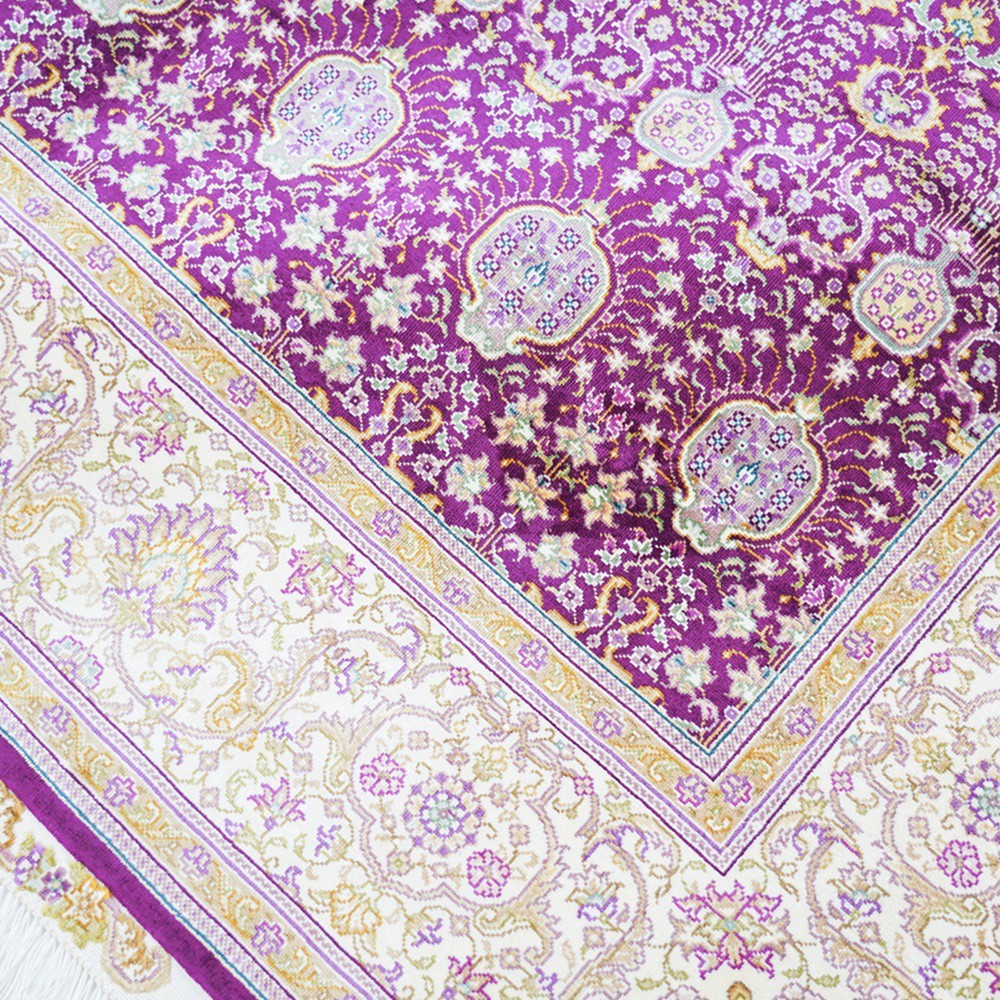 Zhiyi 4x6ft Handmade Silk Area Rug Hand-knotted Purple All Over Home Carpet 223A