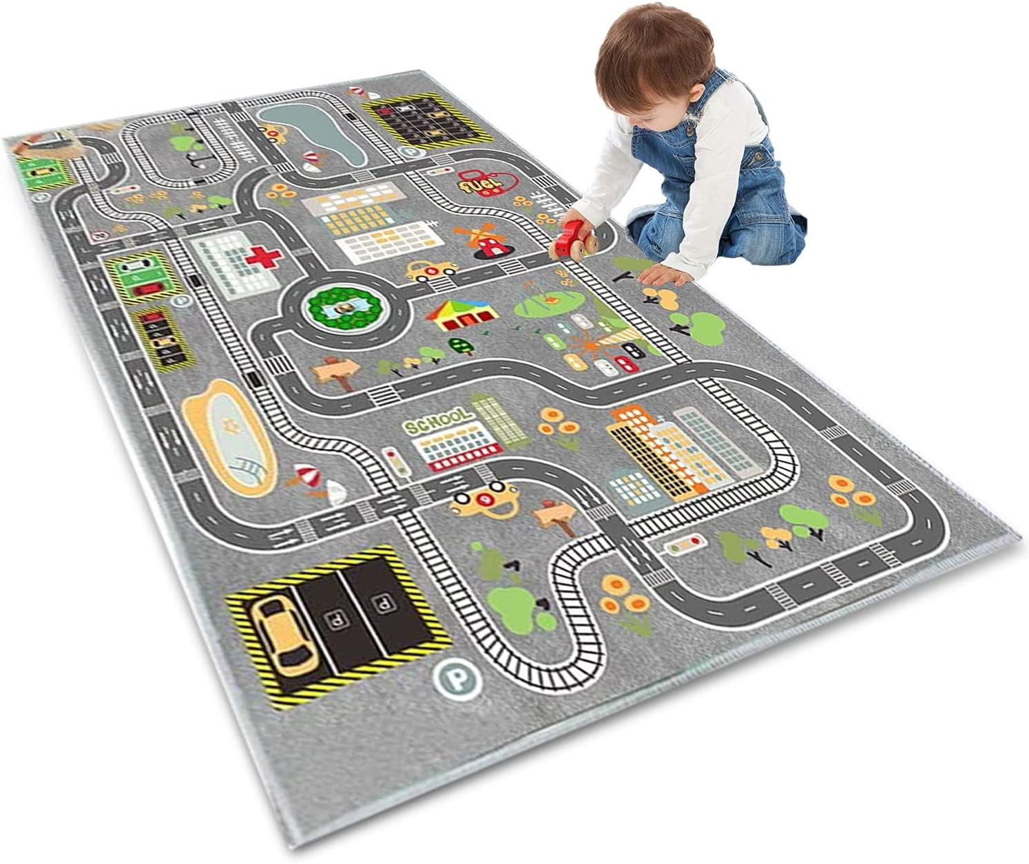 Car Rug Carpet Play Mat for Kids Playroom,Road Rug for Playing with Cars and Toy