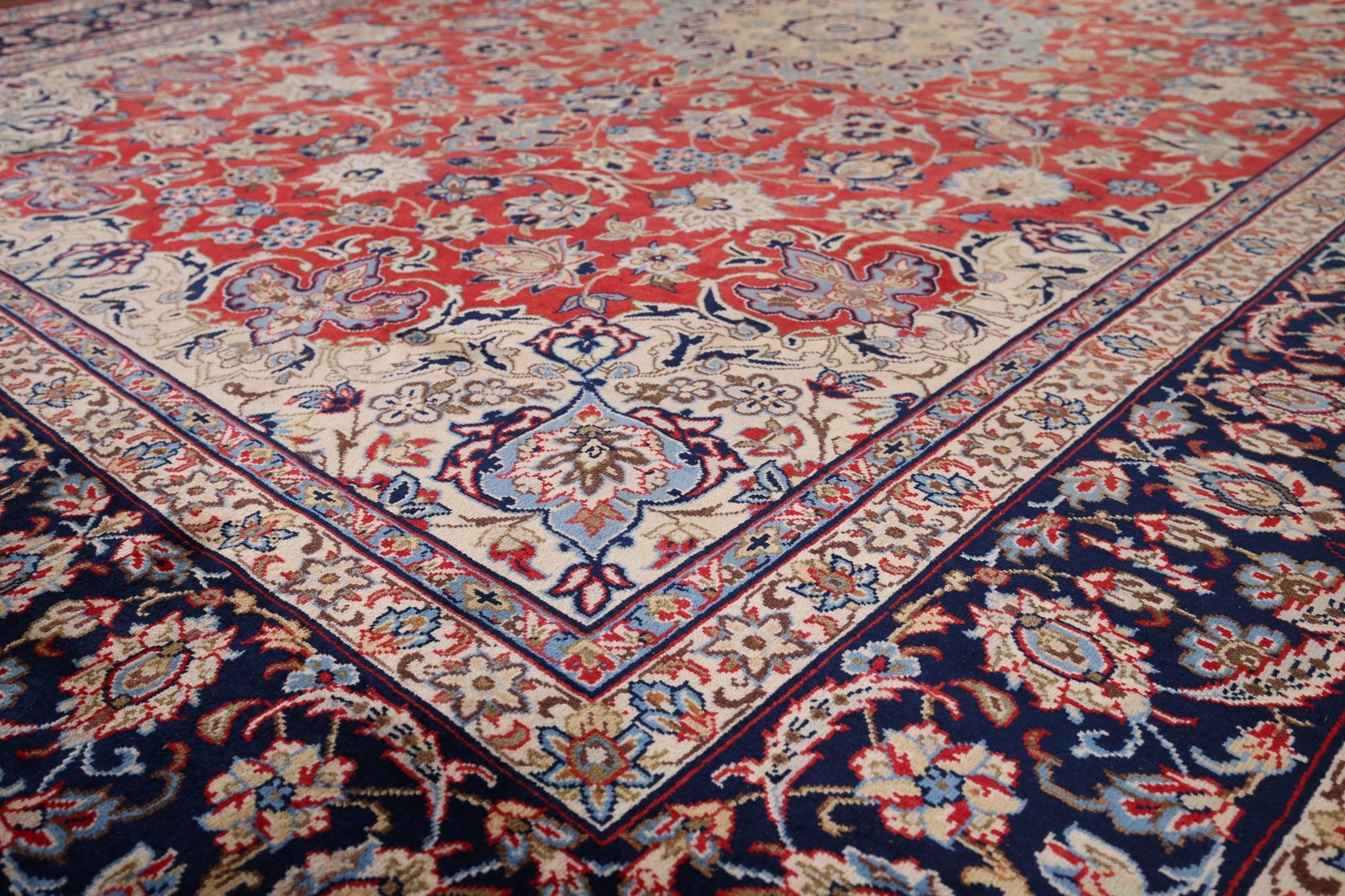 Traditional Najafabad Red/ Navy Blue Area Rug 9×13 Wool Handmade Room Size Rug