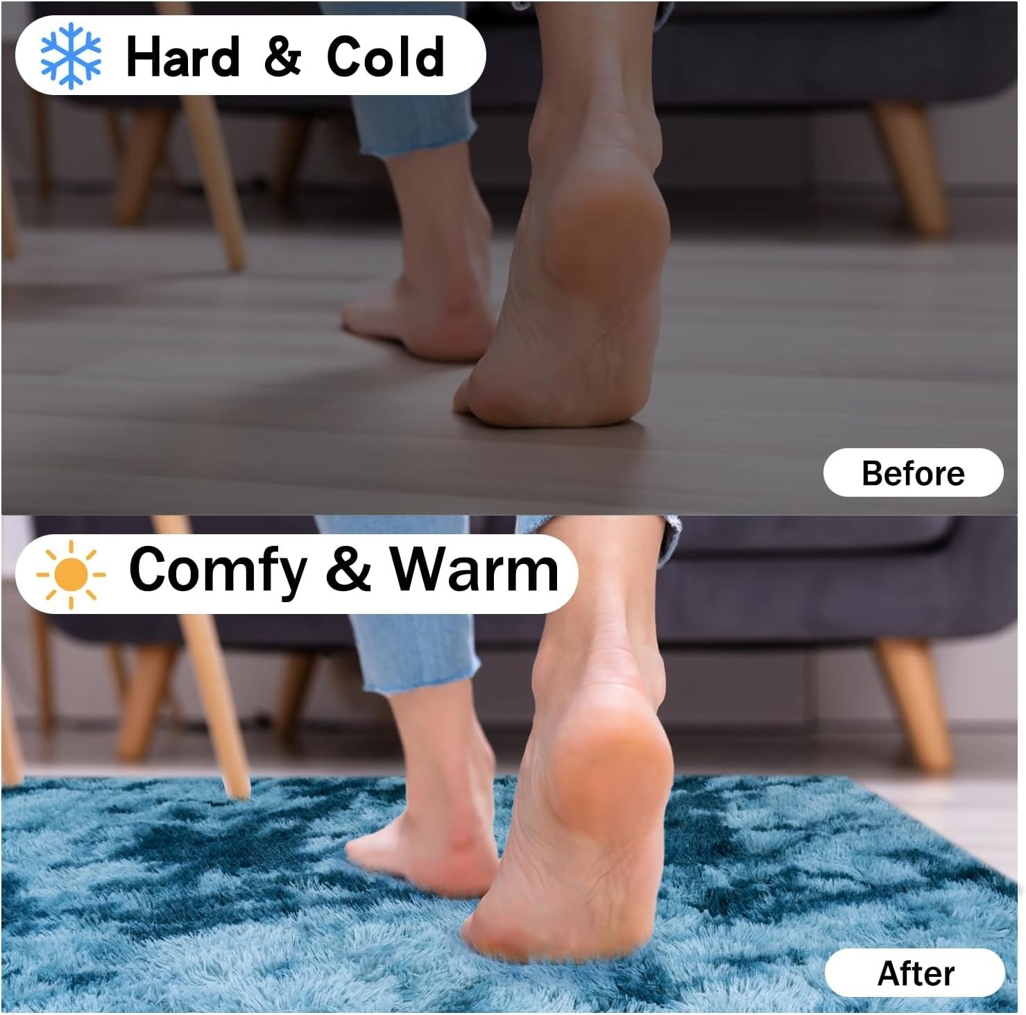 Fluffy Area Rug 8×10 Large Shaggy Soft Tie Dye Blue Mat for Living Bedroom Floor