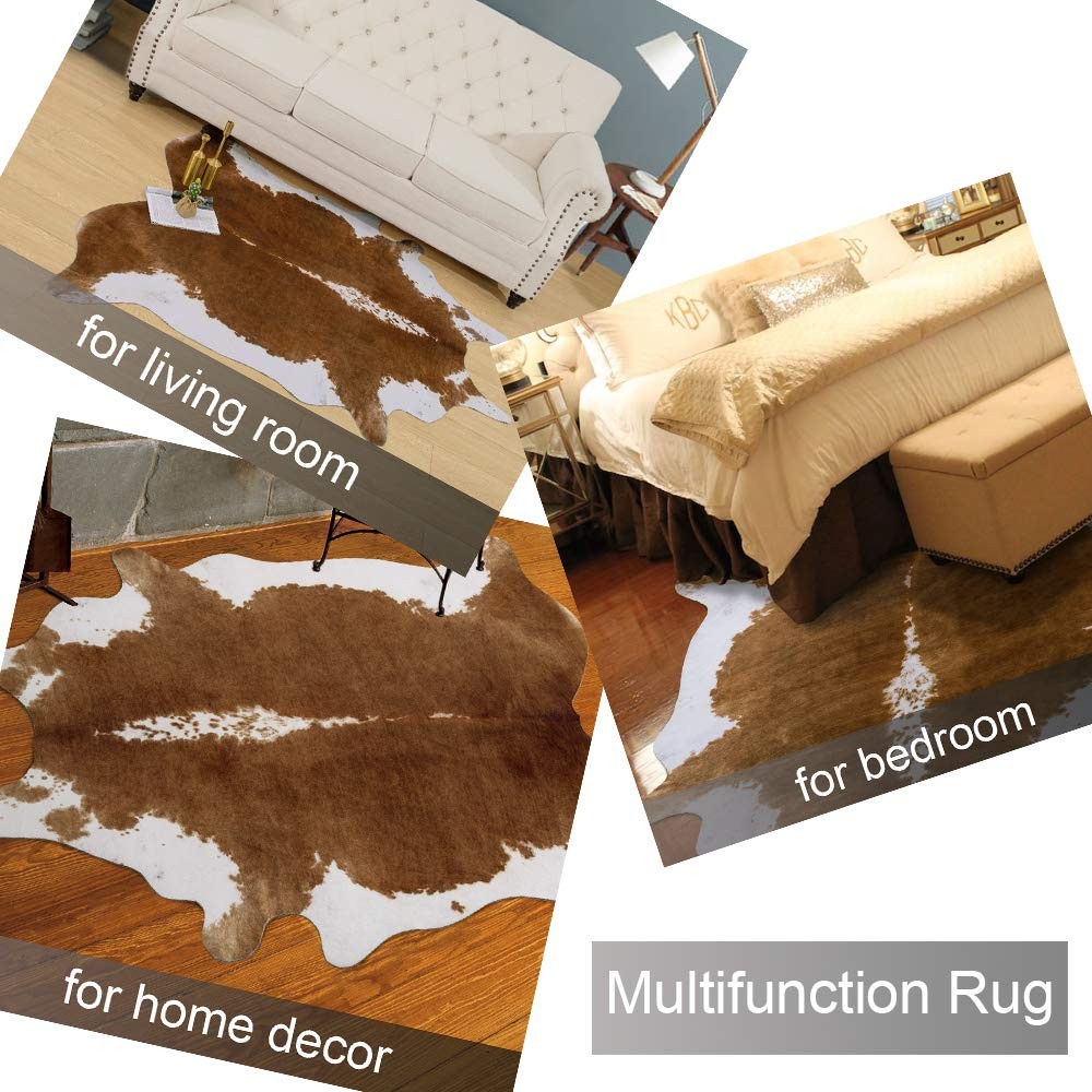 Faux Cowhide Rug, 4.6 x 5.2 Feet, Cow Print Animal Carpet, Western Decor, Brown