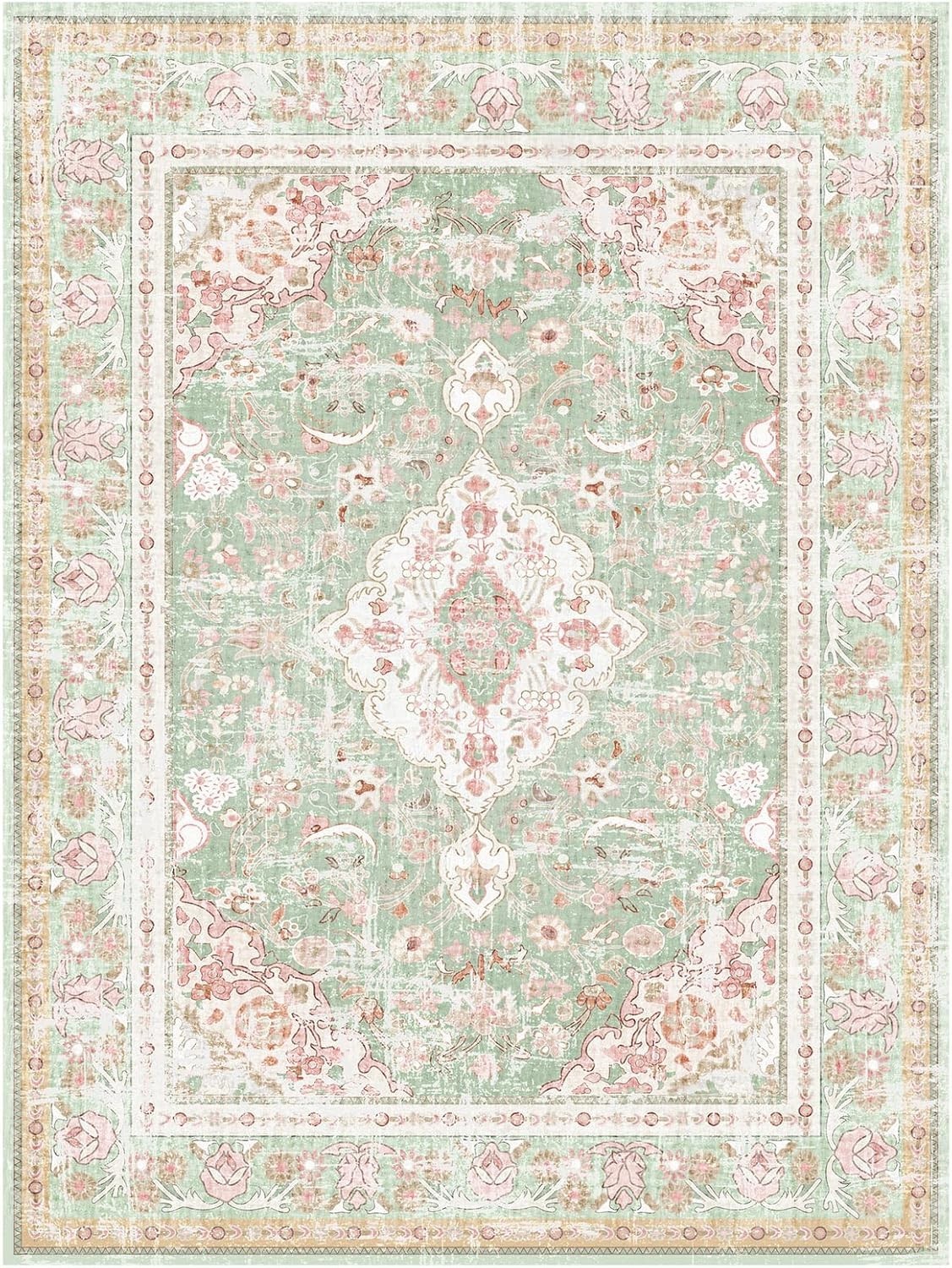Chic Green and Pink Area Rug 5′ x 7′ – Soft, Durable & Perfect for Modern Homes